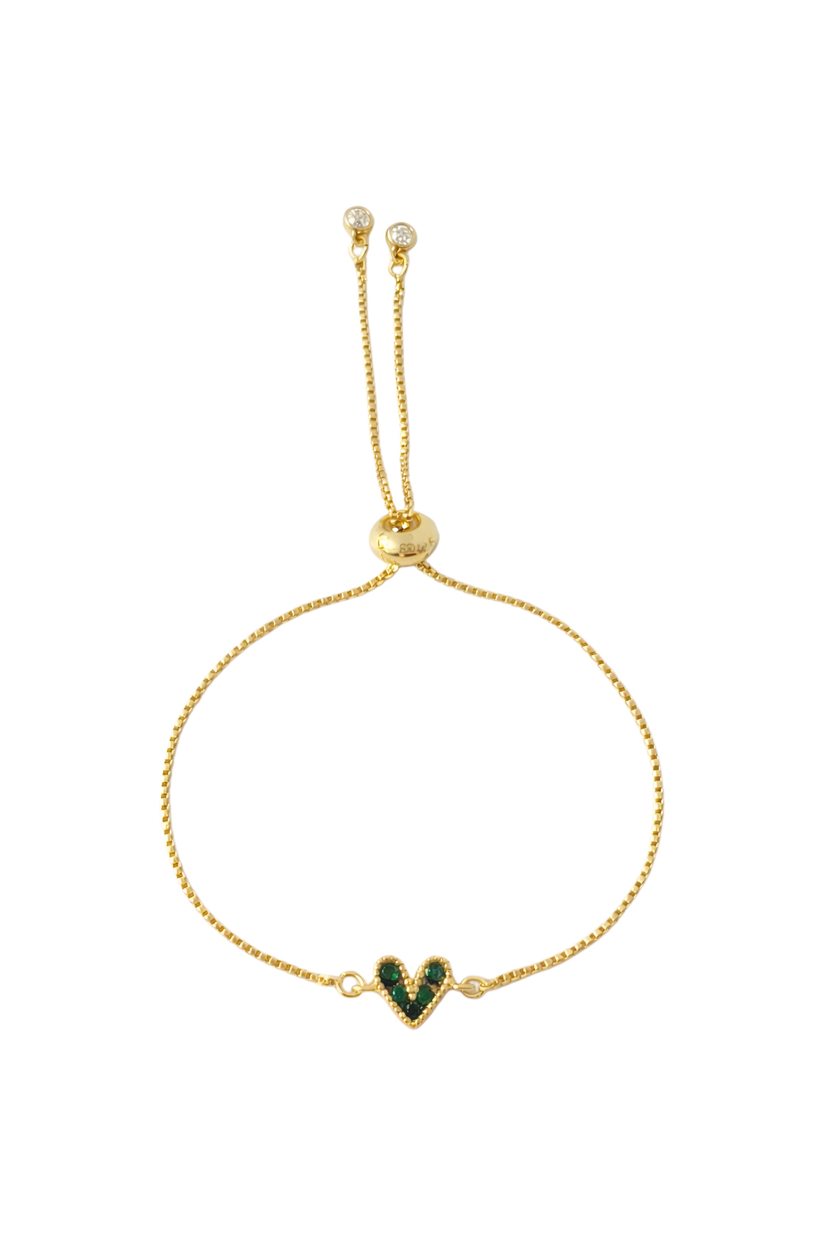 Bracelet with green crystal heart and crystal clasp