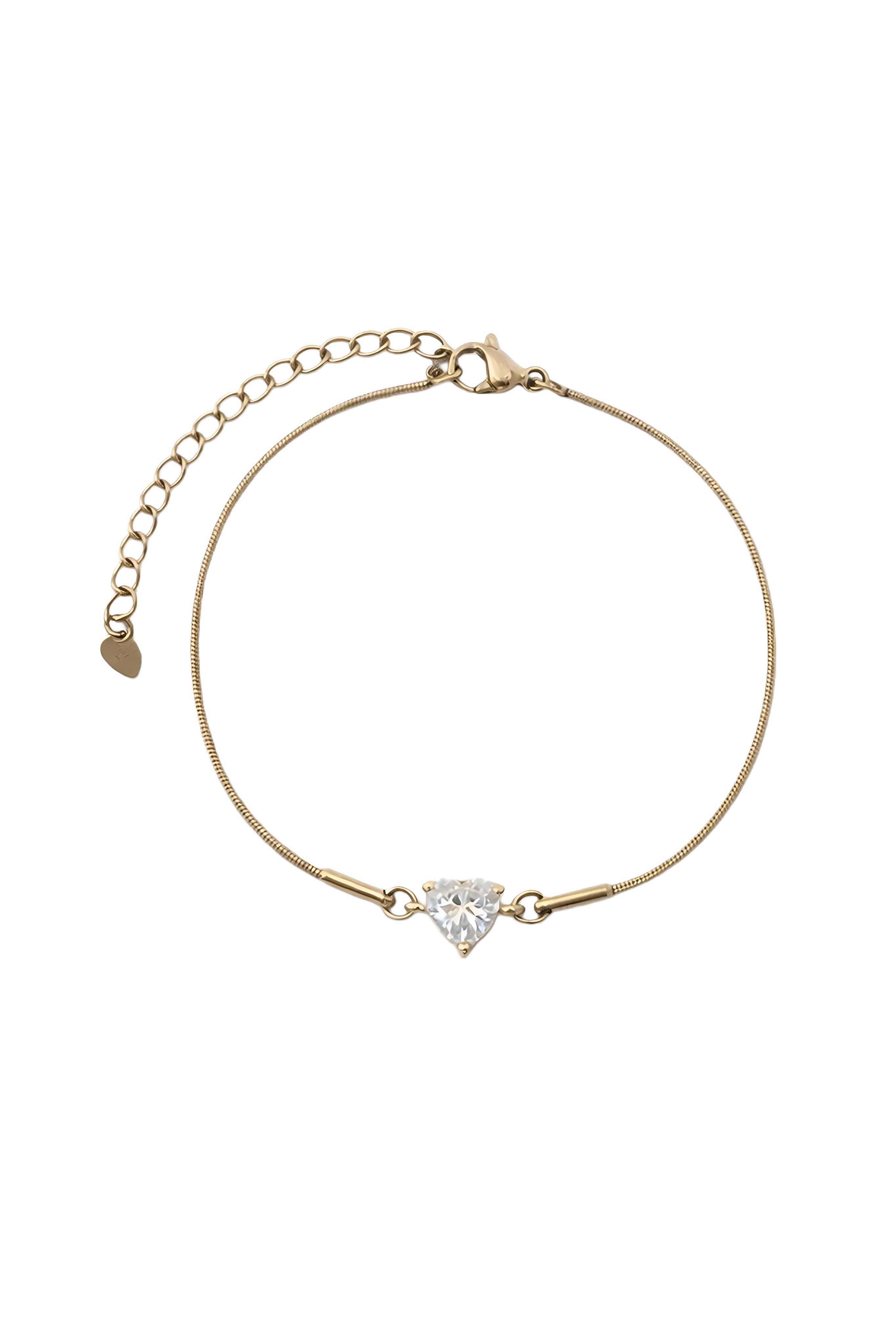 Round snake chain bracelet with heart crystal