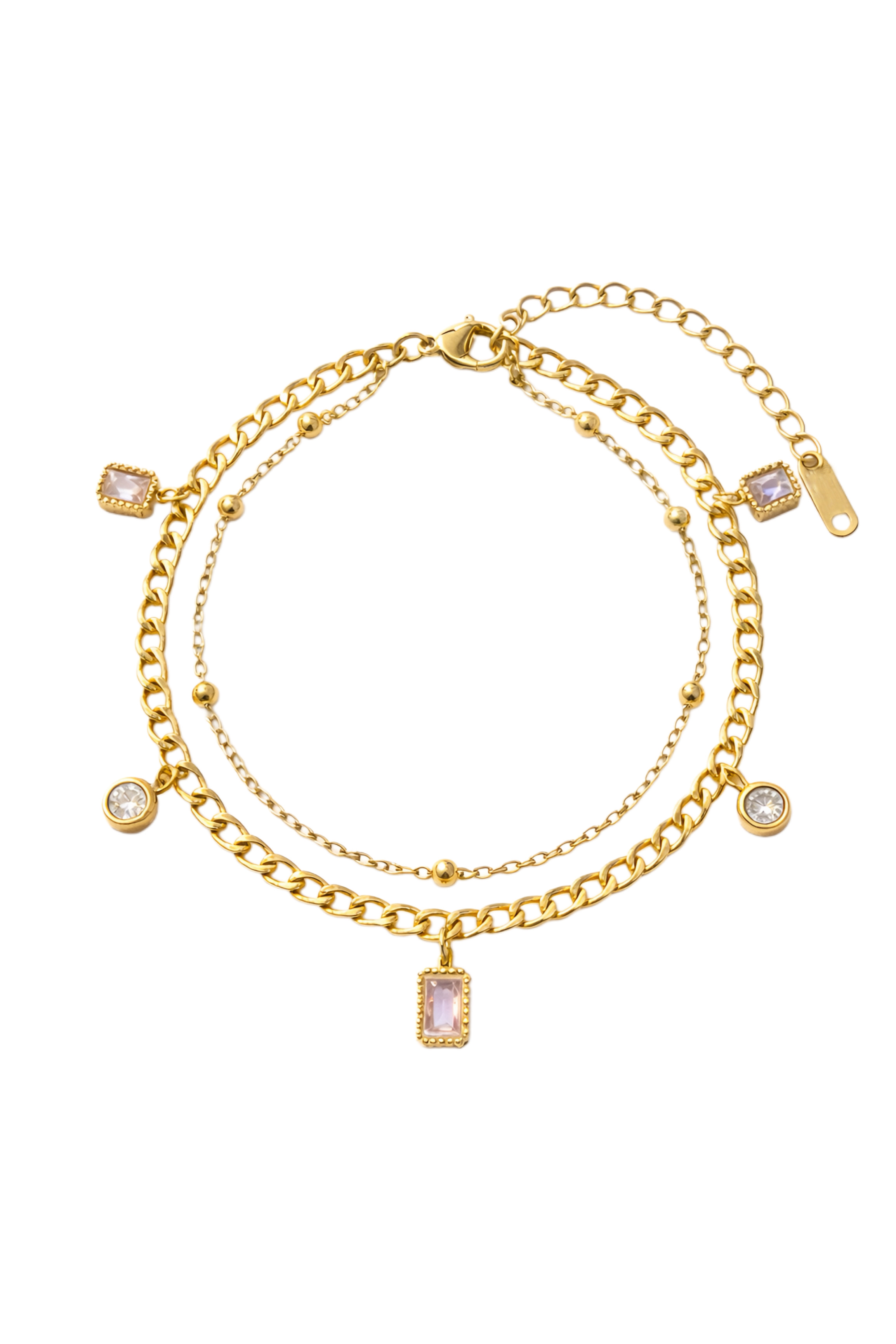 Double layer anklet with crystals and beads