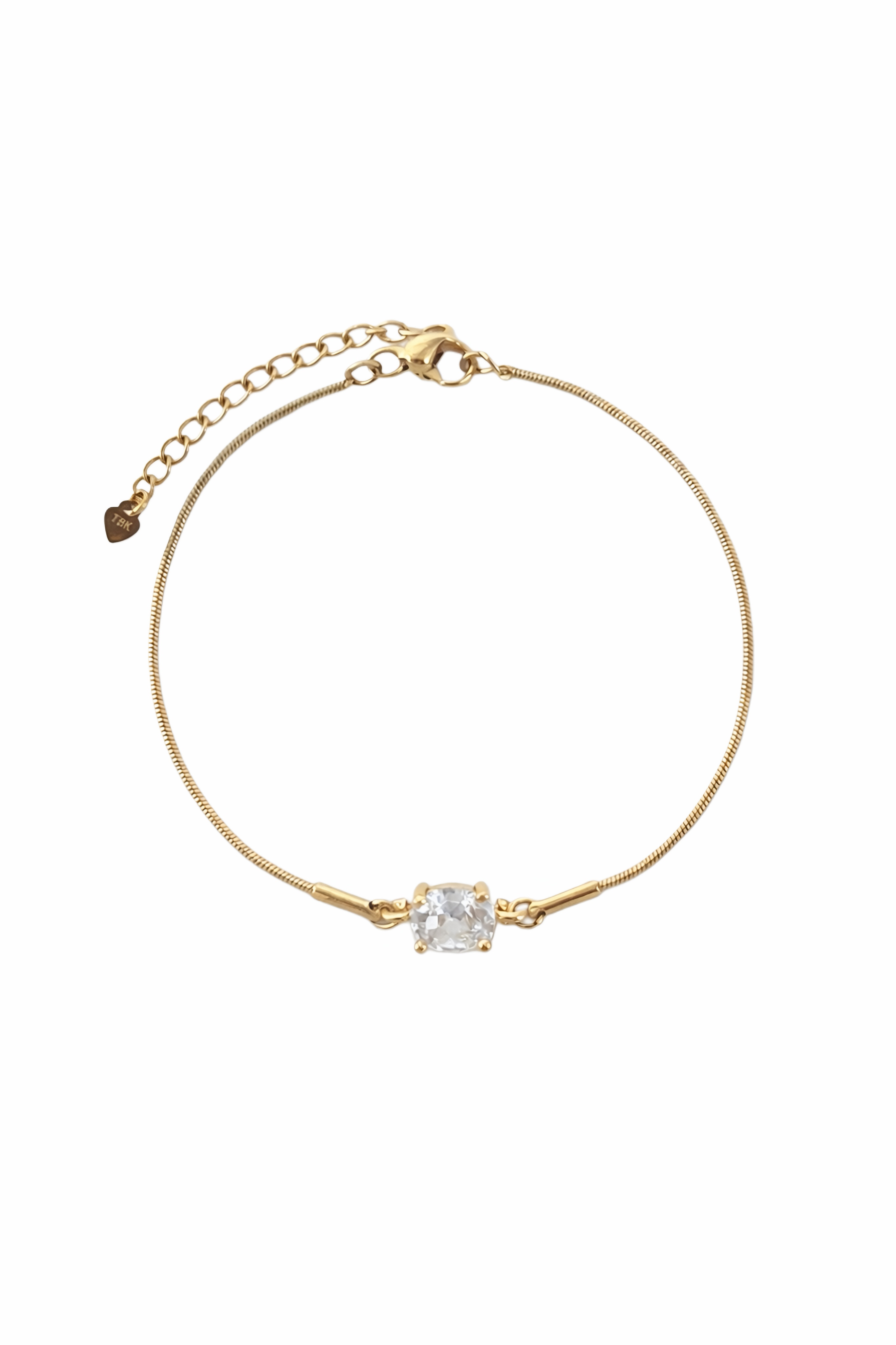 Round snake chain bracelet with an oval crystal