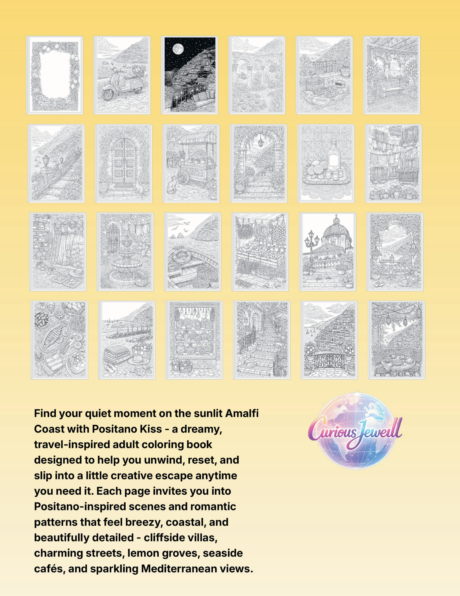 Positano Kiss Destination Coloring Book