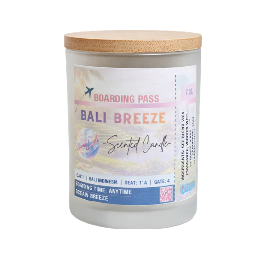 Bali Breeze - 7 oz. Soy Blend Wax Candle (Frosted Glass + Bamboo Wood Lid)