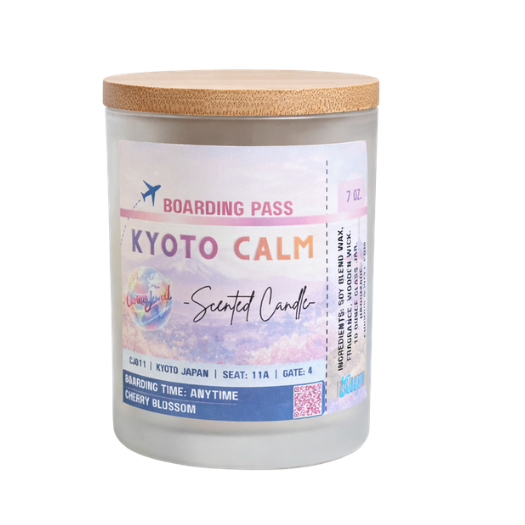 Kyoto Calm — 7 oz Soy Blend Wax Candle (Frosted Glass +  Bamboo Wood Lid)
