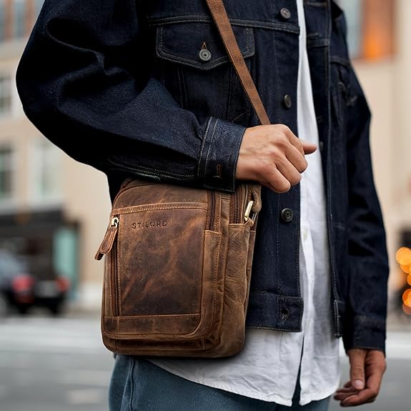 Stilord ´´Salva´´ Bolso de Hombro de Piel Para Hombre 