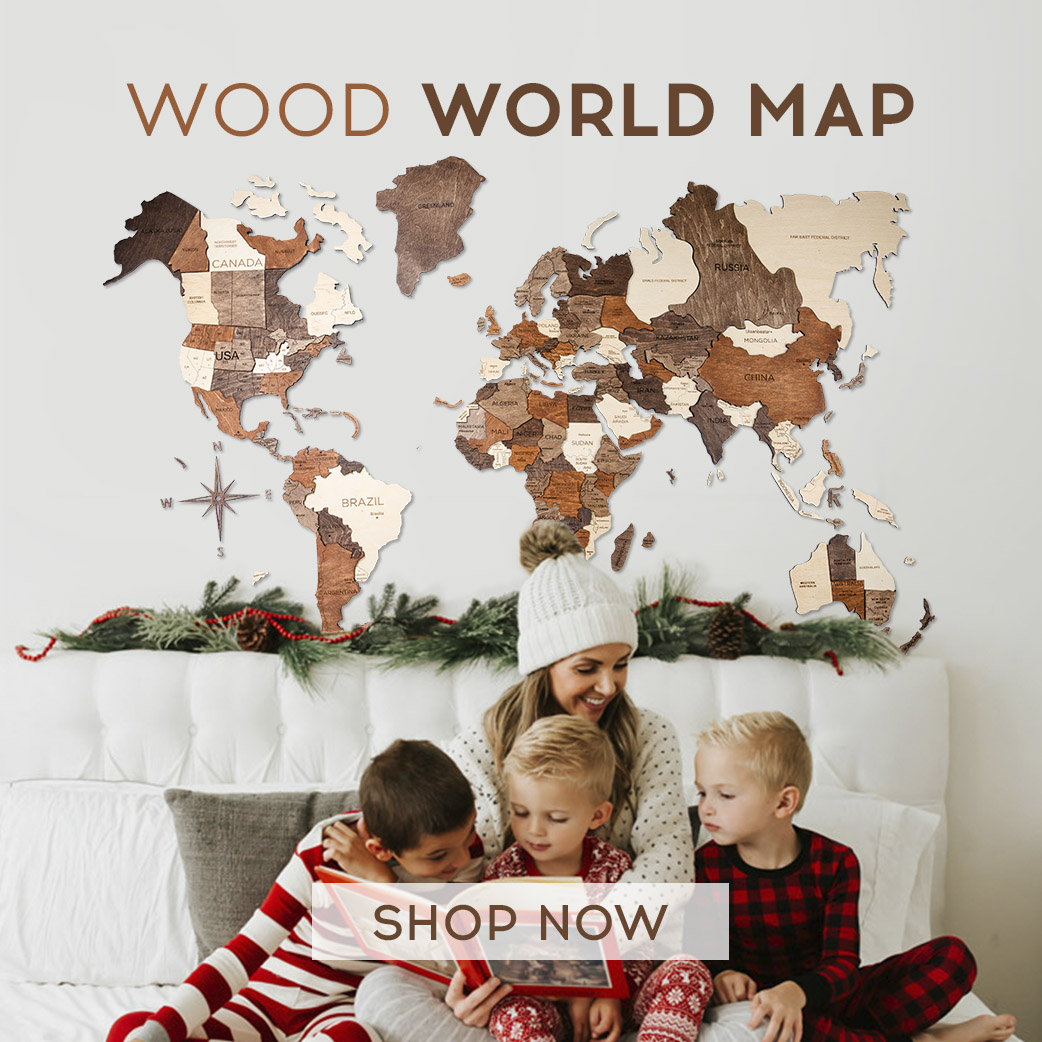 Mapa Mundial de Madera- 3D LED de madera Mapa del mundo 3,0 Multicolor