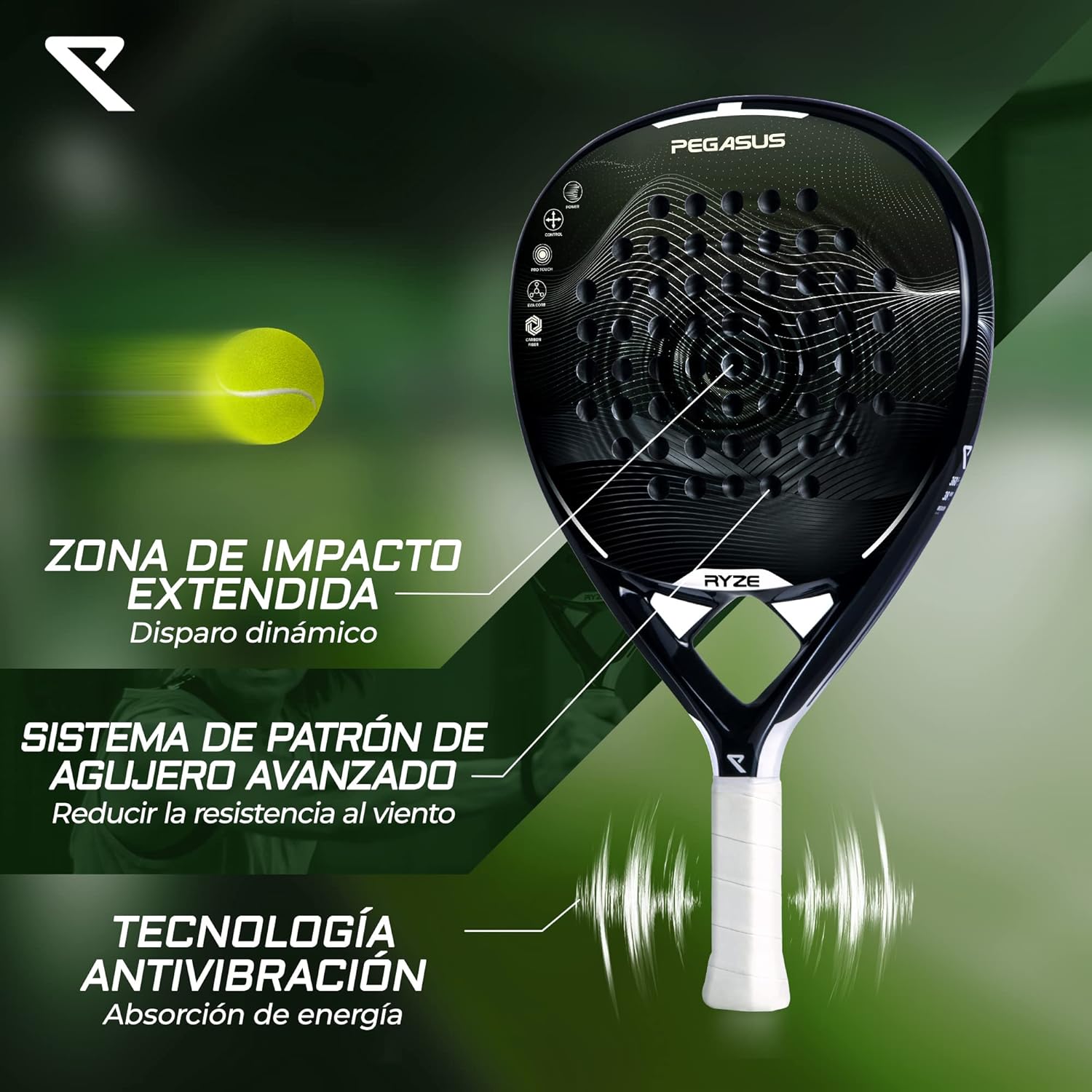 RYZE Pala de Padel 100% Fibra de Carbono 