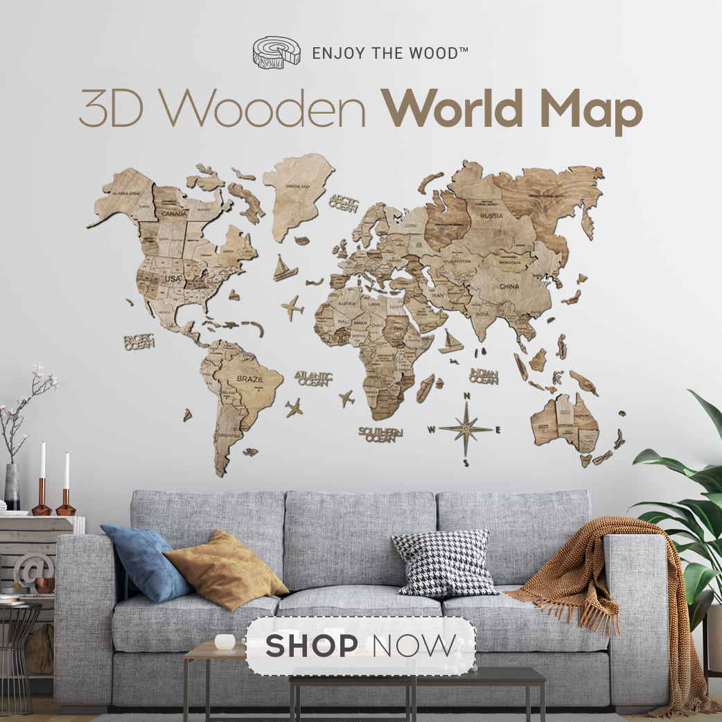 Mapa Mundial de Madera- 3D LED de madera Mapa del mundo 3,0 Multicolor