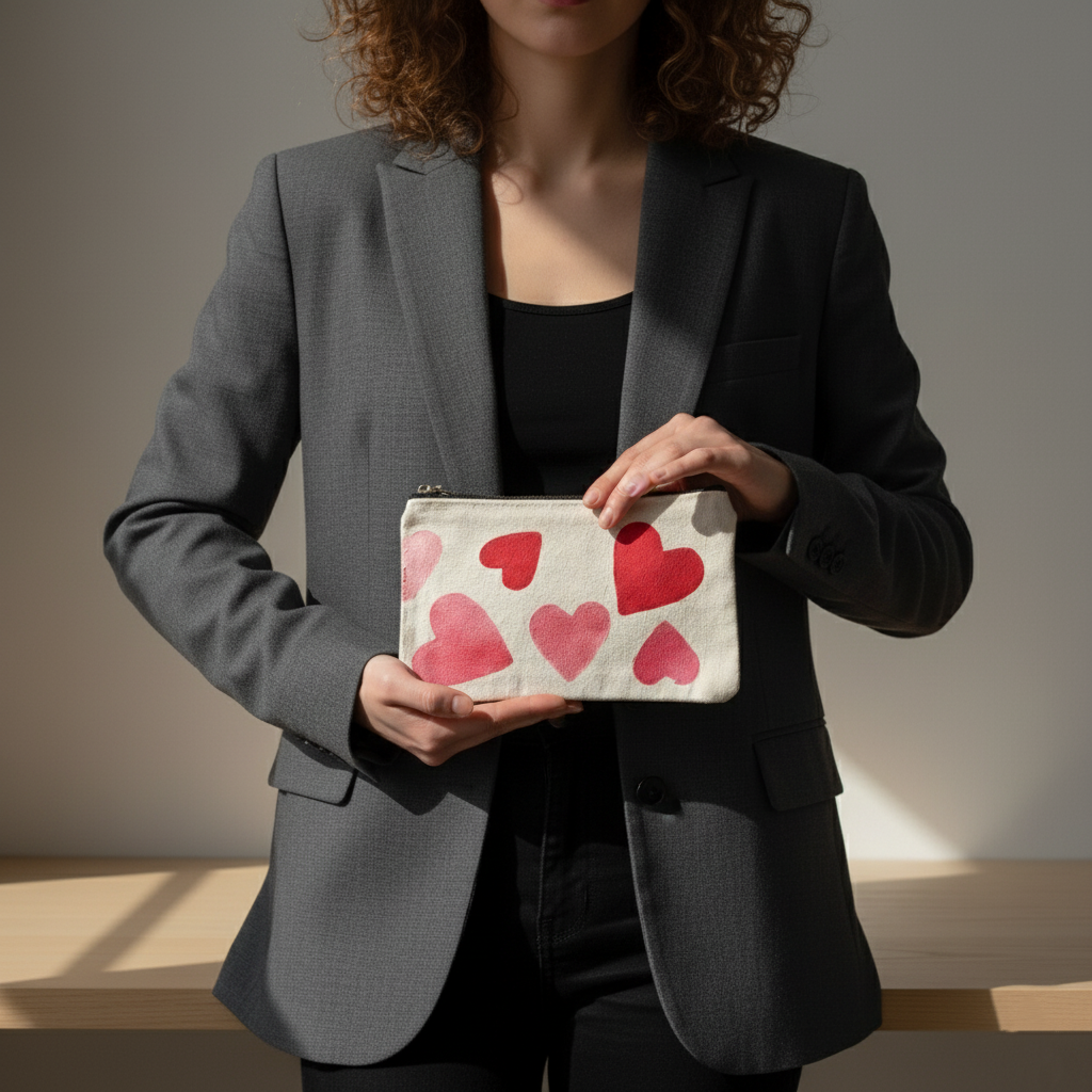 Heart Print Canvas Pouch