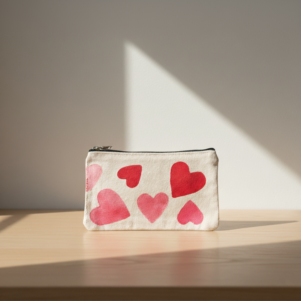 Heart Print Canvas Pouch