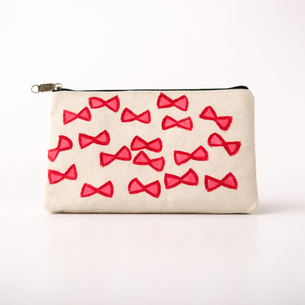 Bow Print Canvas Pouch