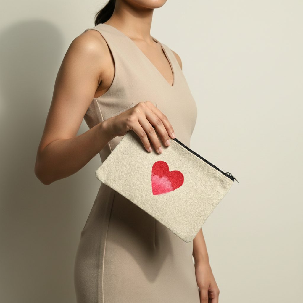 Canvas Heart Zip Pouch