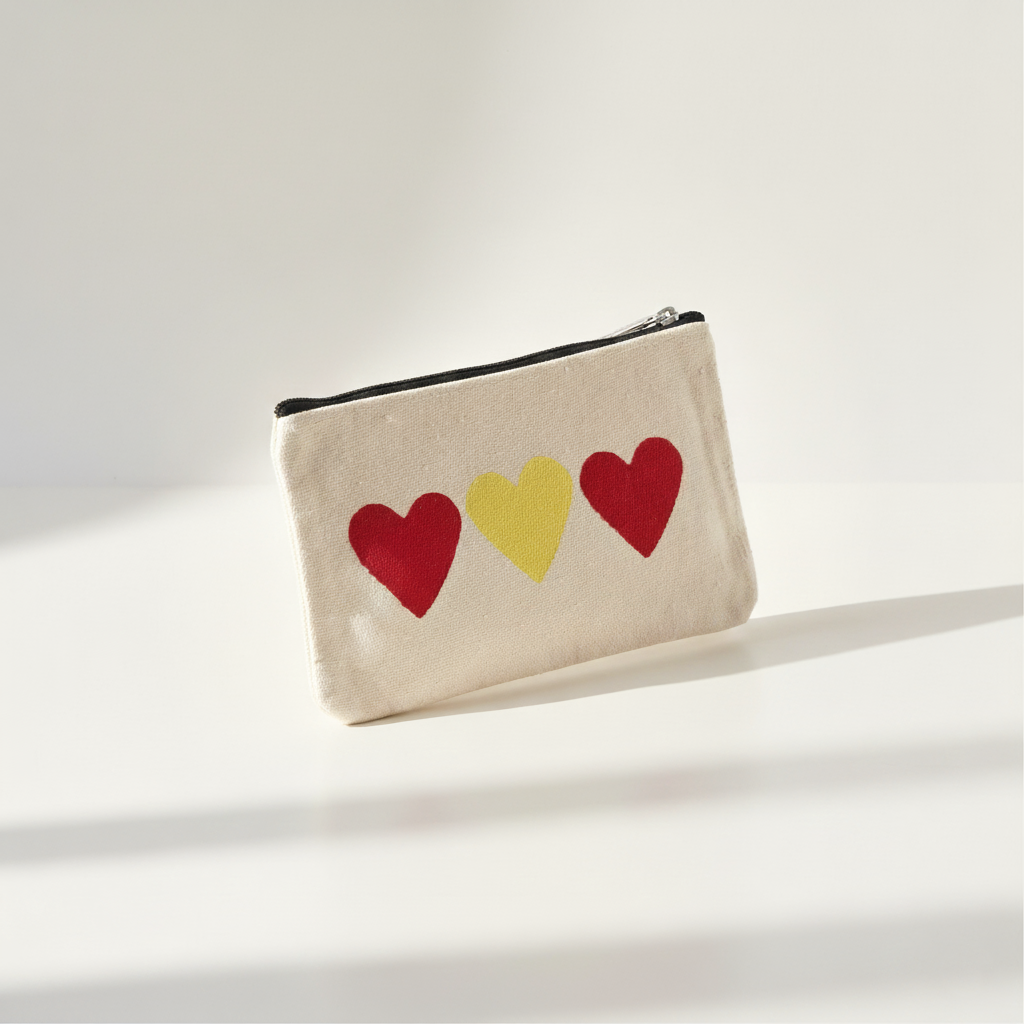 Heart Print Canvas Pouch