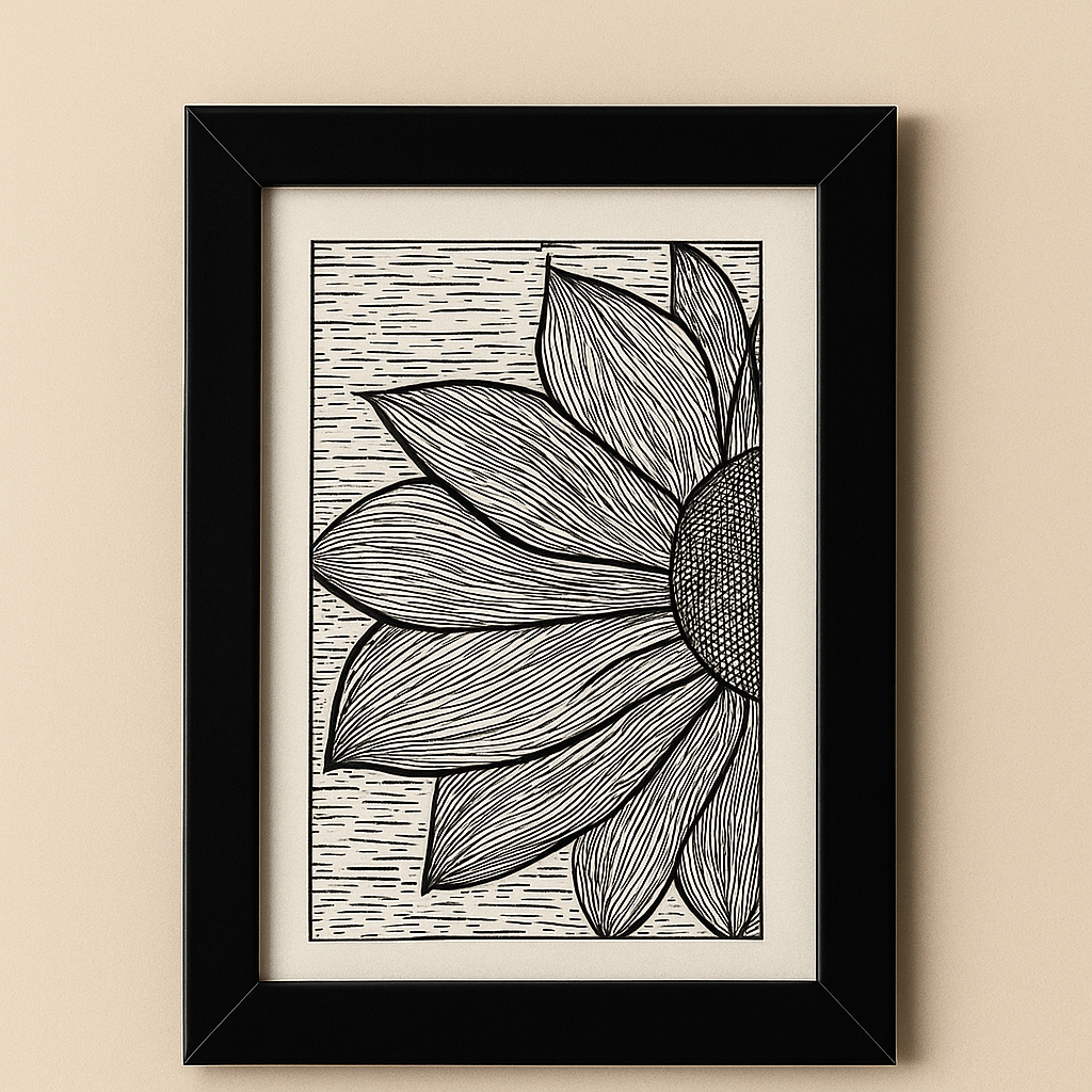 Sunflower Line Art Framed Print