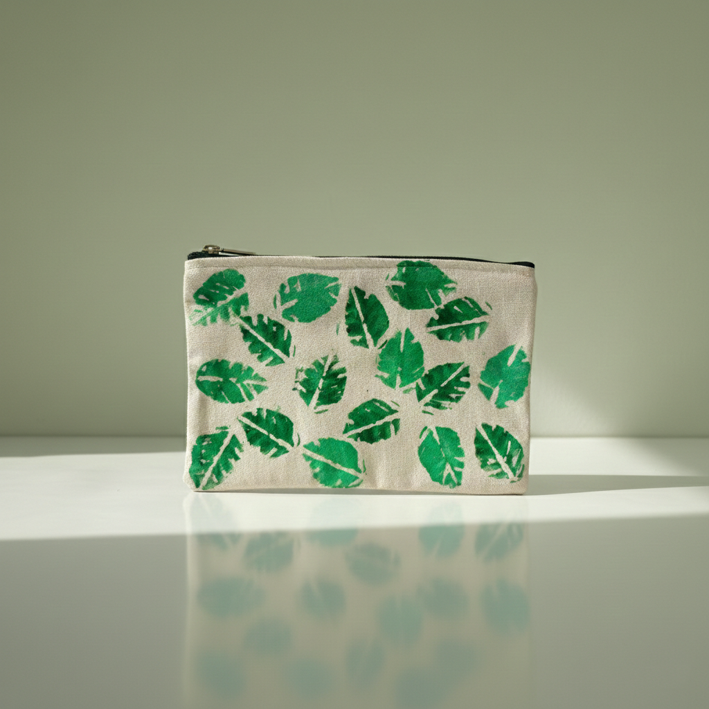 Leaf Print Canvas Pouch