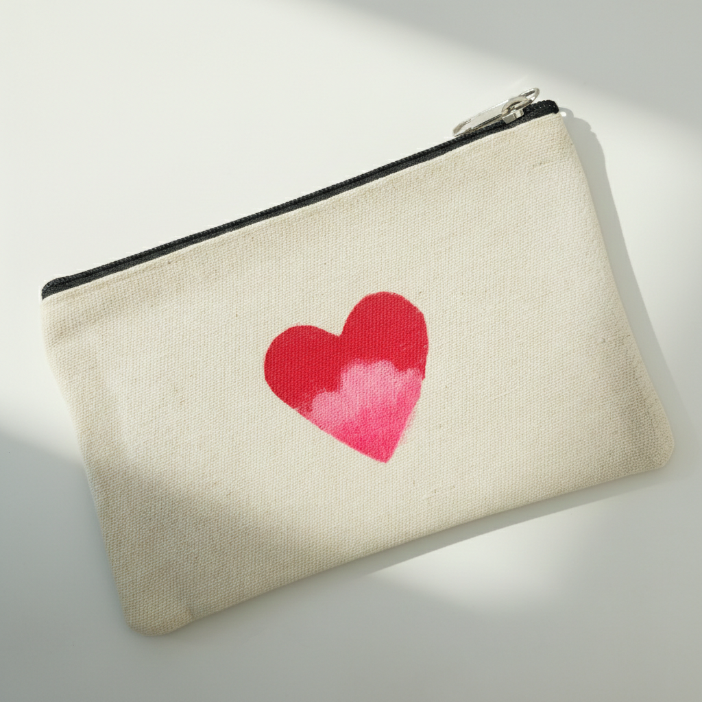 Canvas Heart Zip Pouch