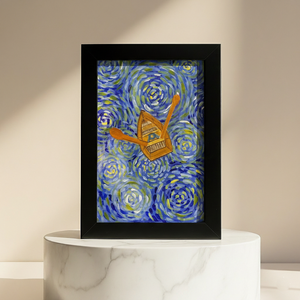 Rowboat & Swirls Framed Art