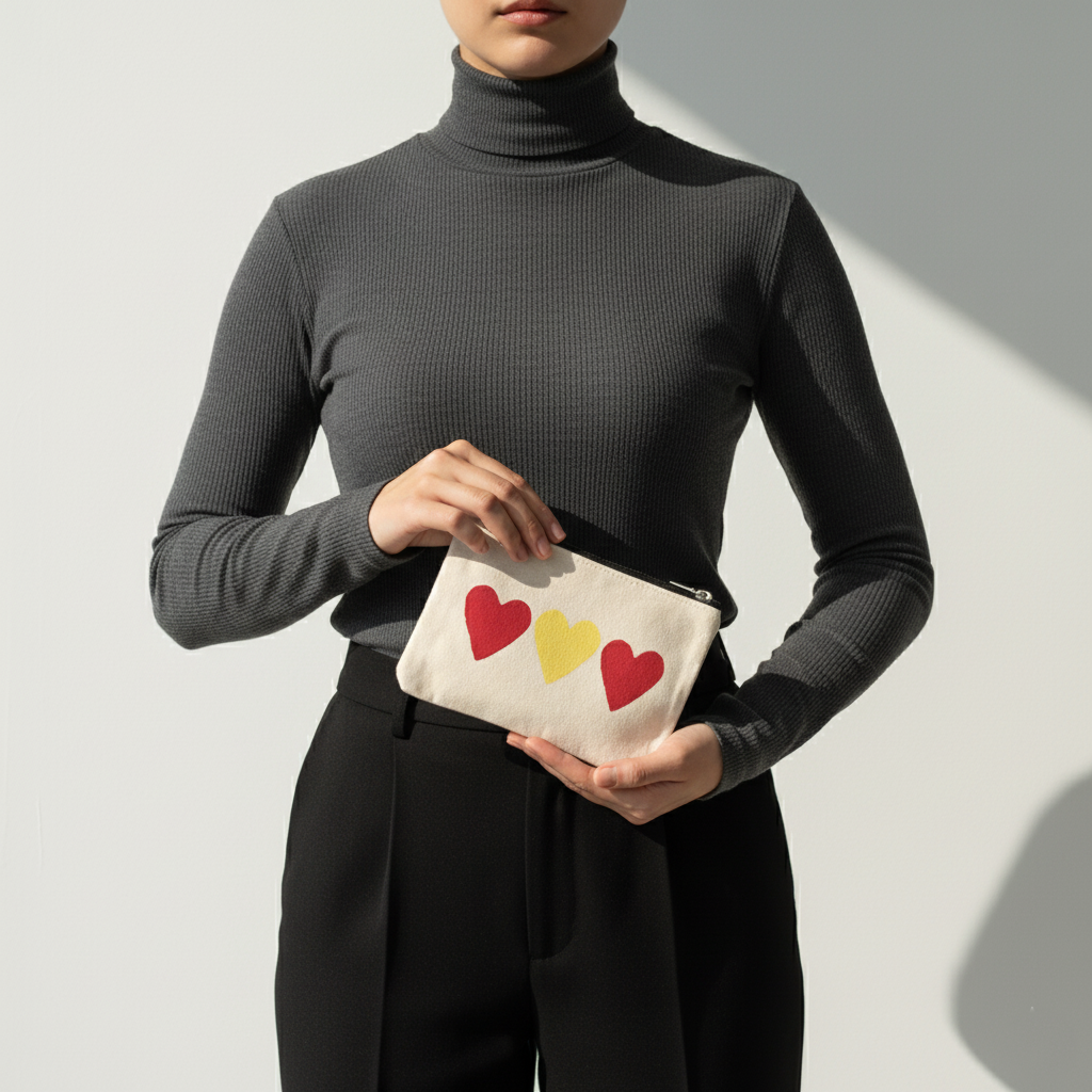 Heart Print Canvas Pouch