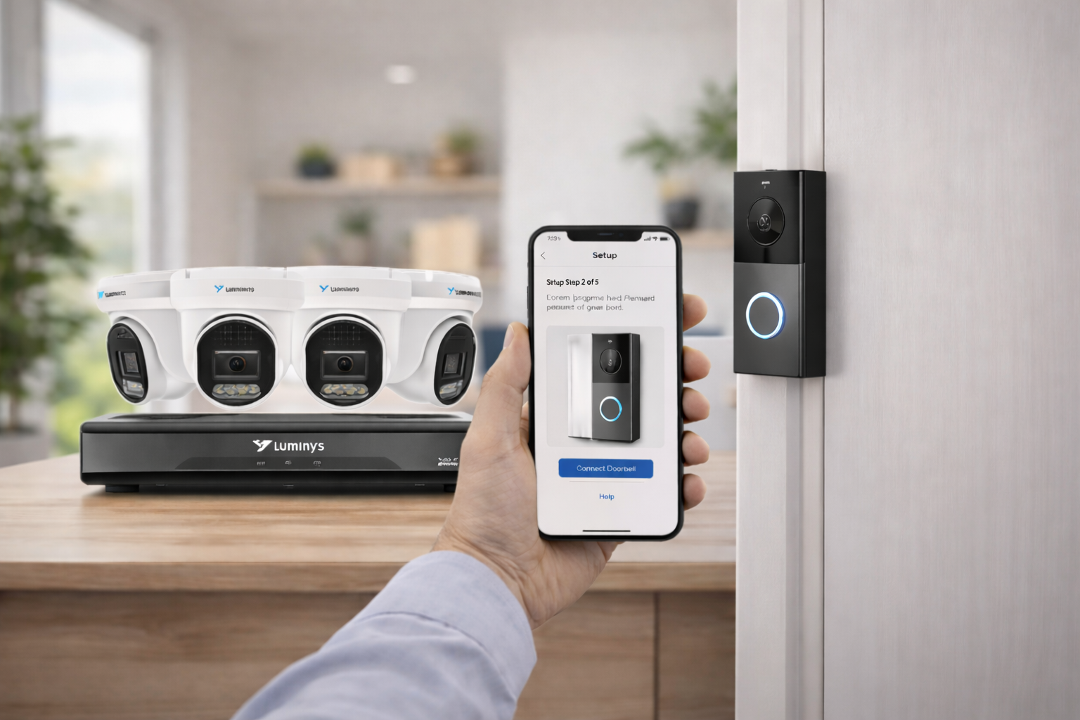 Smart Video Doorbell + 4-Camera IP Security System Combo (5MP, 2TB NVR)