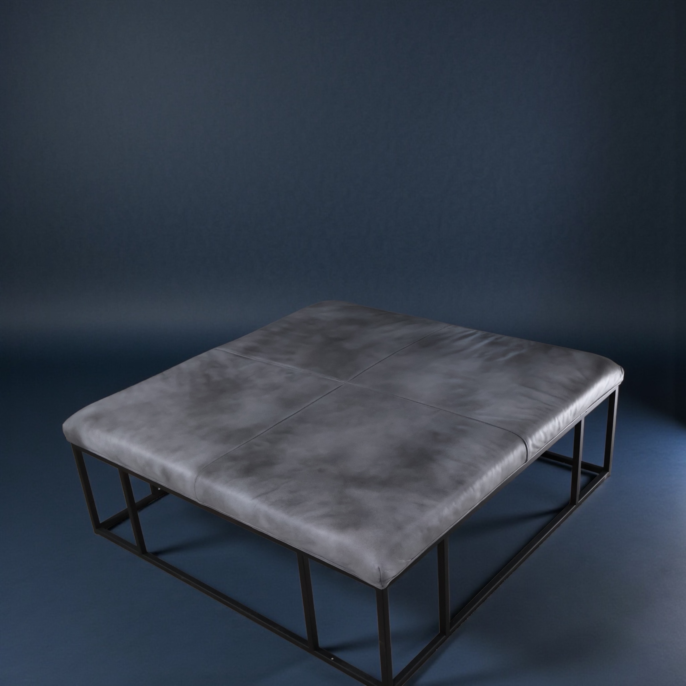 Sculpted Grey Leather Platform — Architectural Low Table