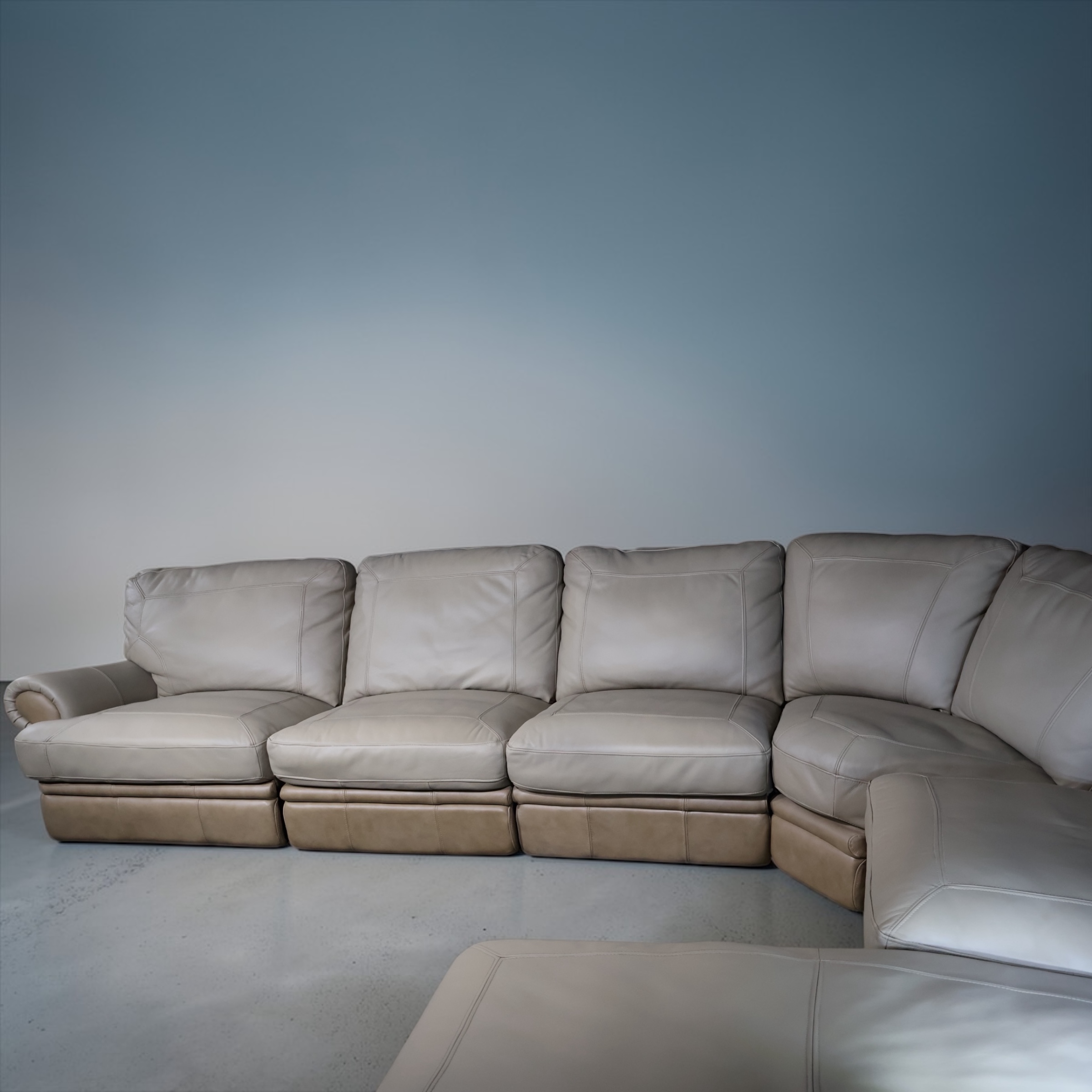 Large Curved Modular Leather Sectional with Chaise – 7 Pieces 