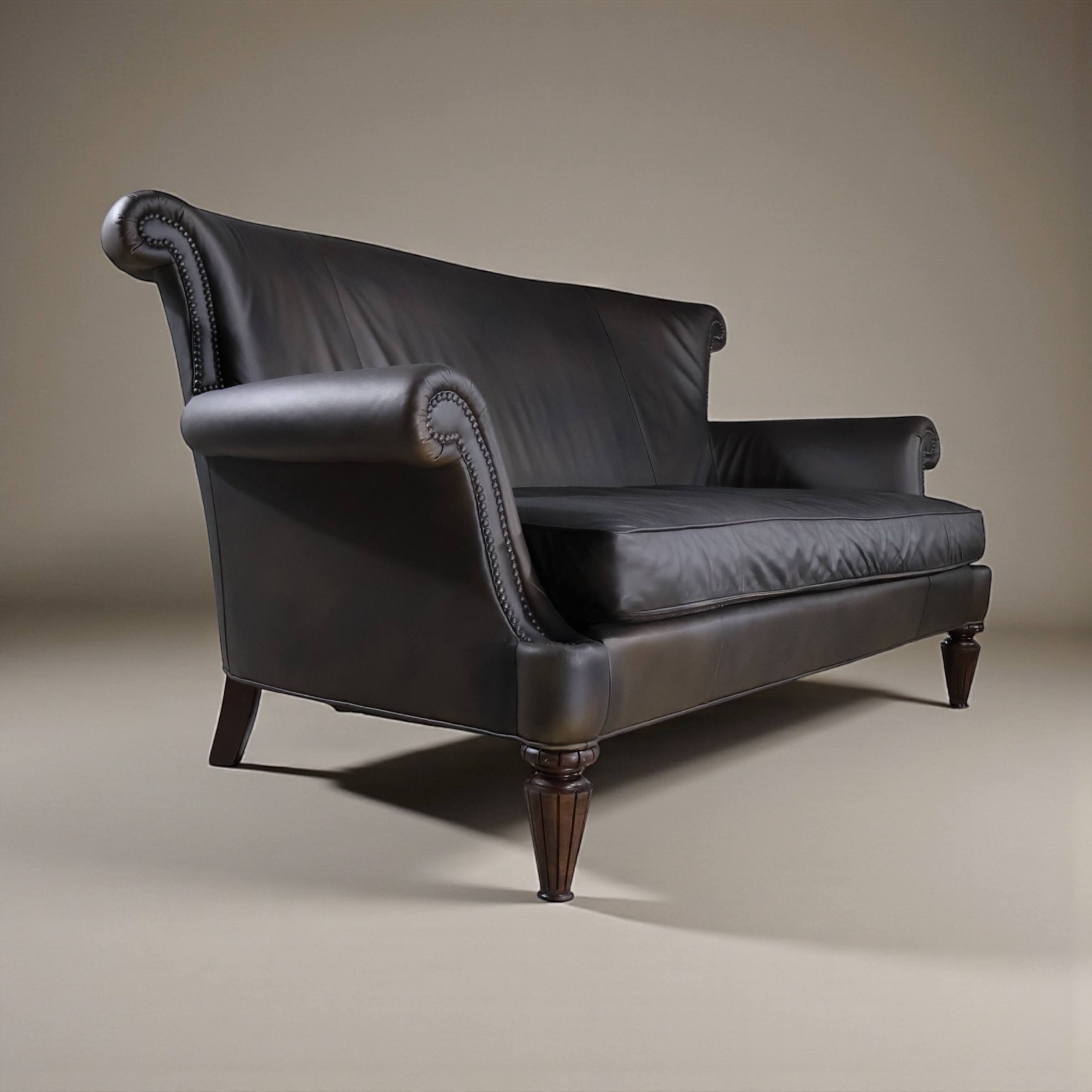 LOOM Noir Scroll Arm Leather Sofa — Collector Studio Edition