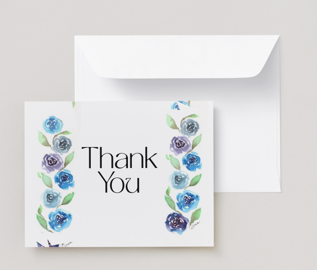 Blue Roses Thank You Card