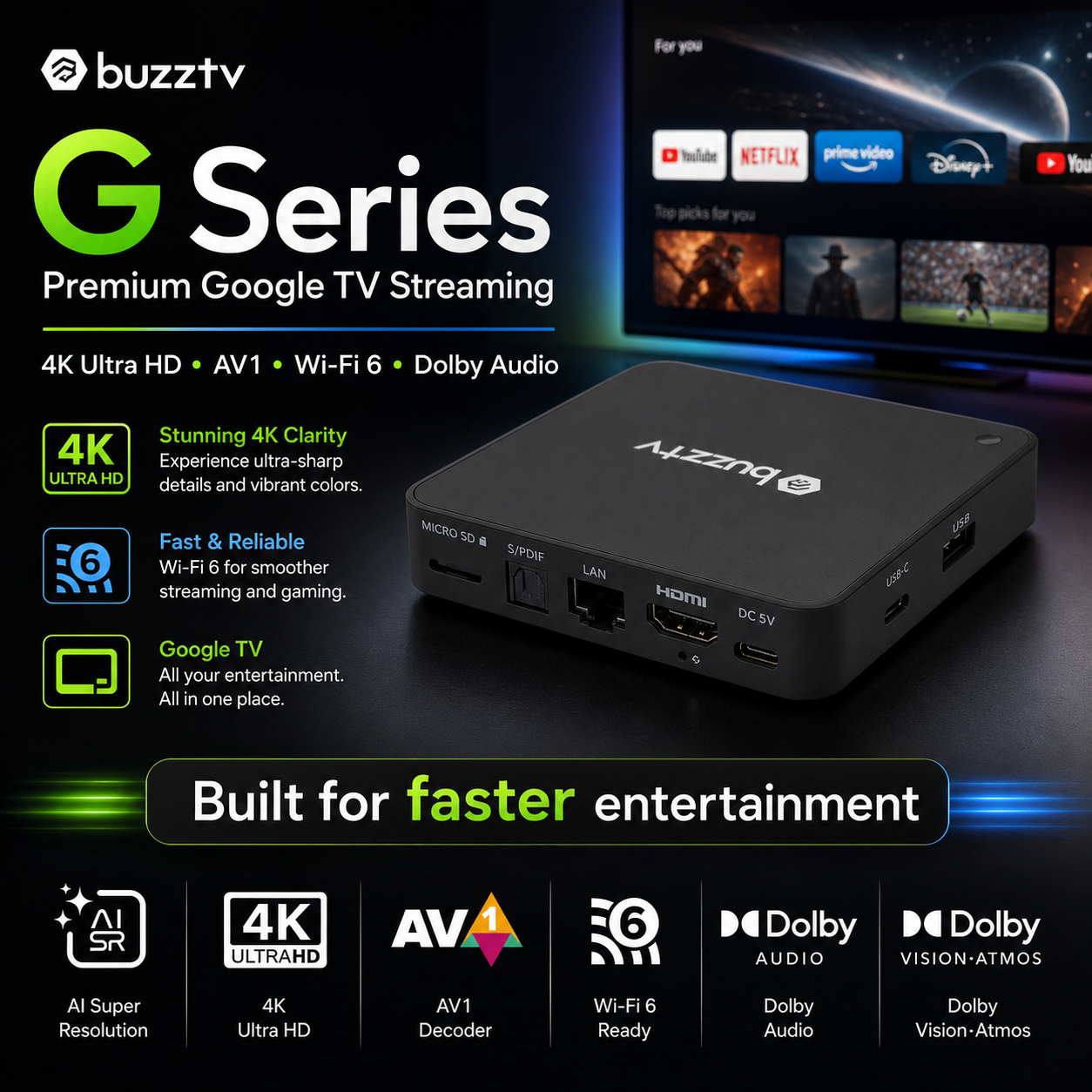 BuzzTV G Series Google TV Streaming Box