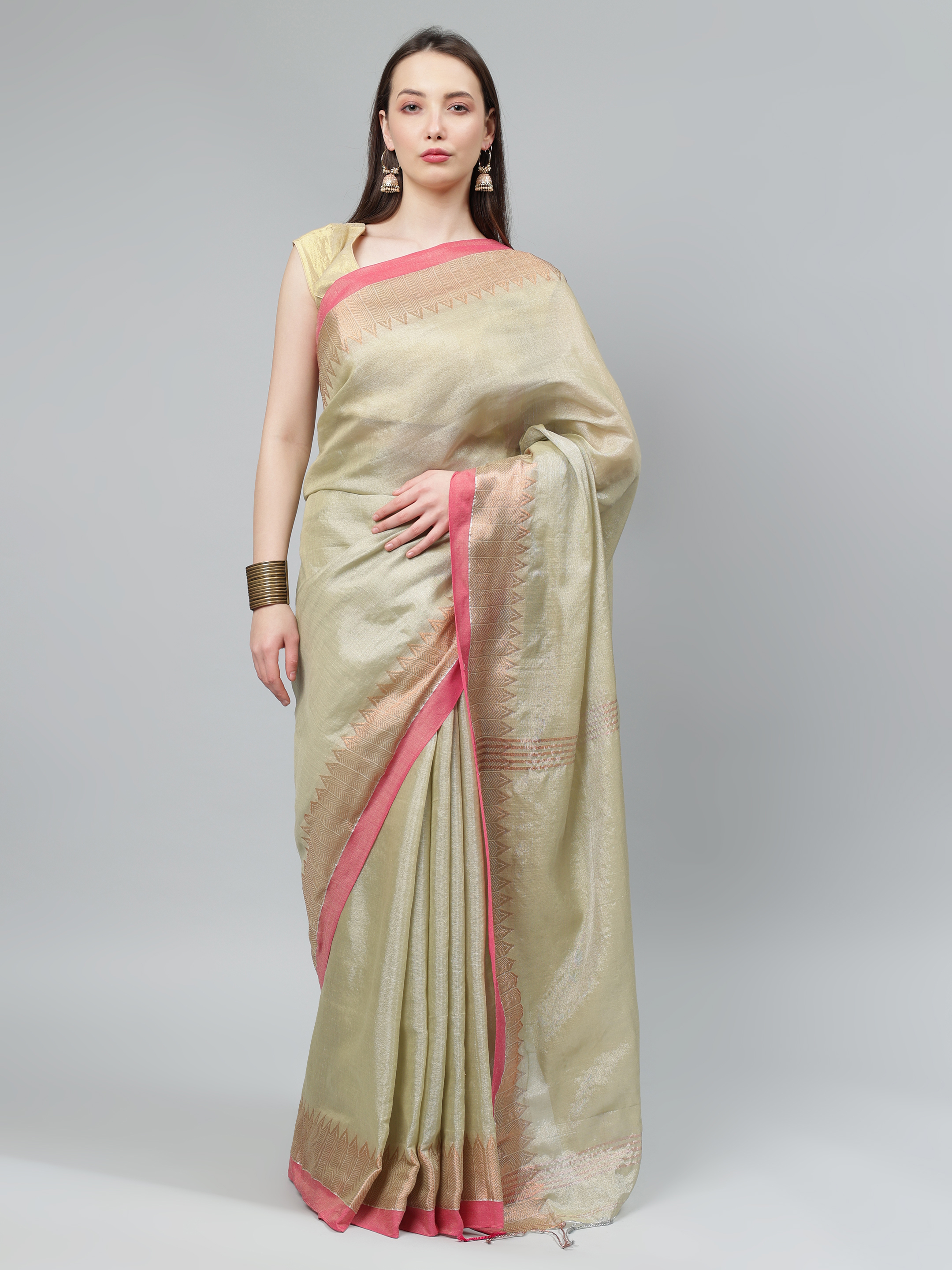 AROOPA Women's Tissue Saree with Unstitched Blouse Piece