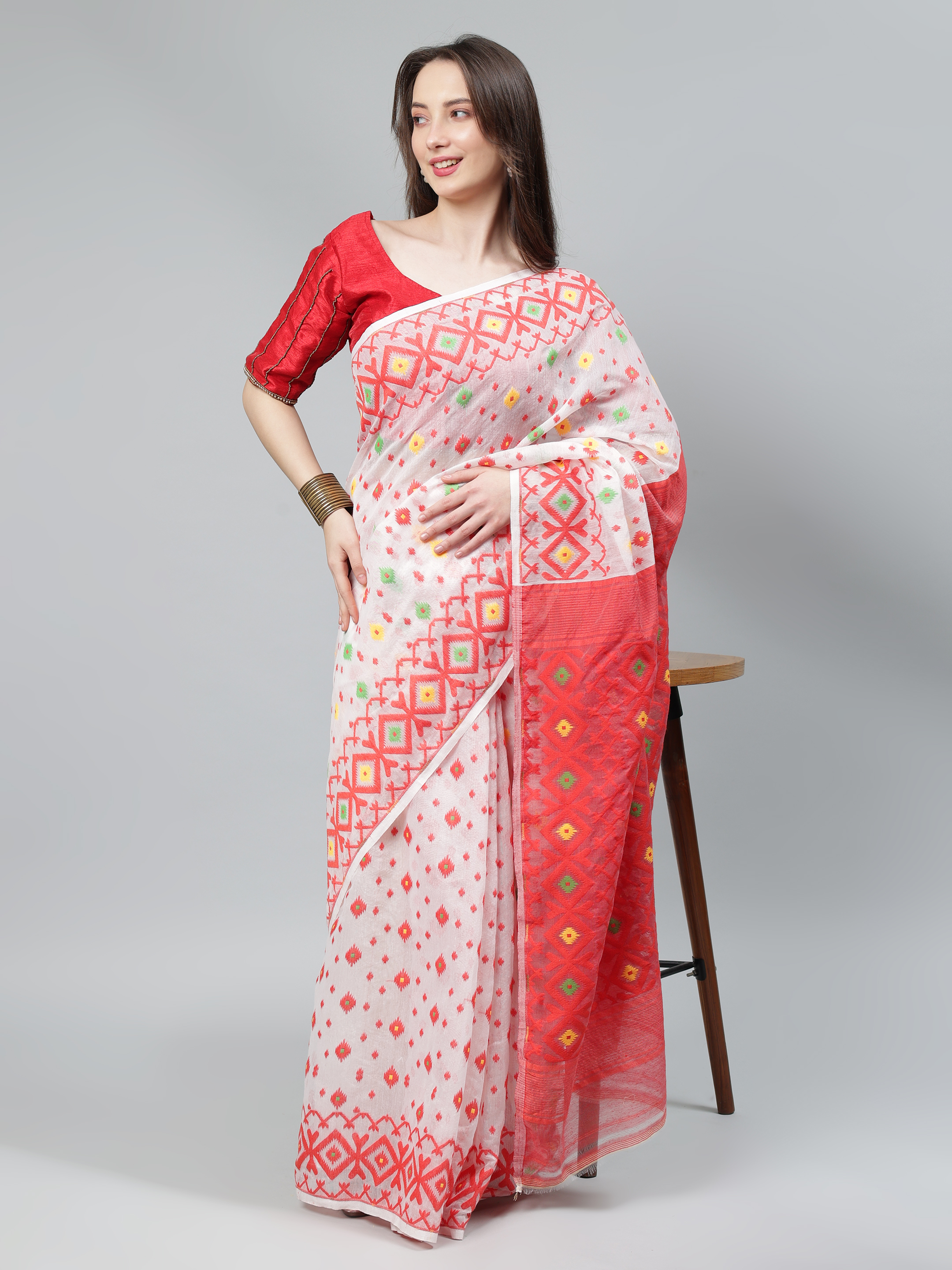 AROOPA Women's Mahapar Bengal Cotton Saree with Unstitched Blouse Piece