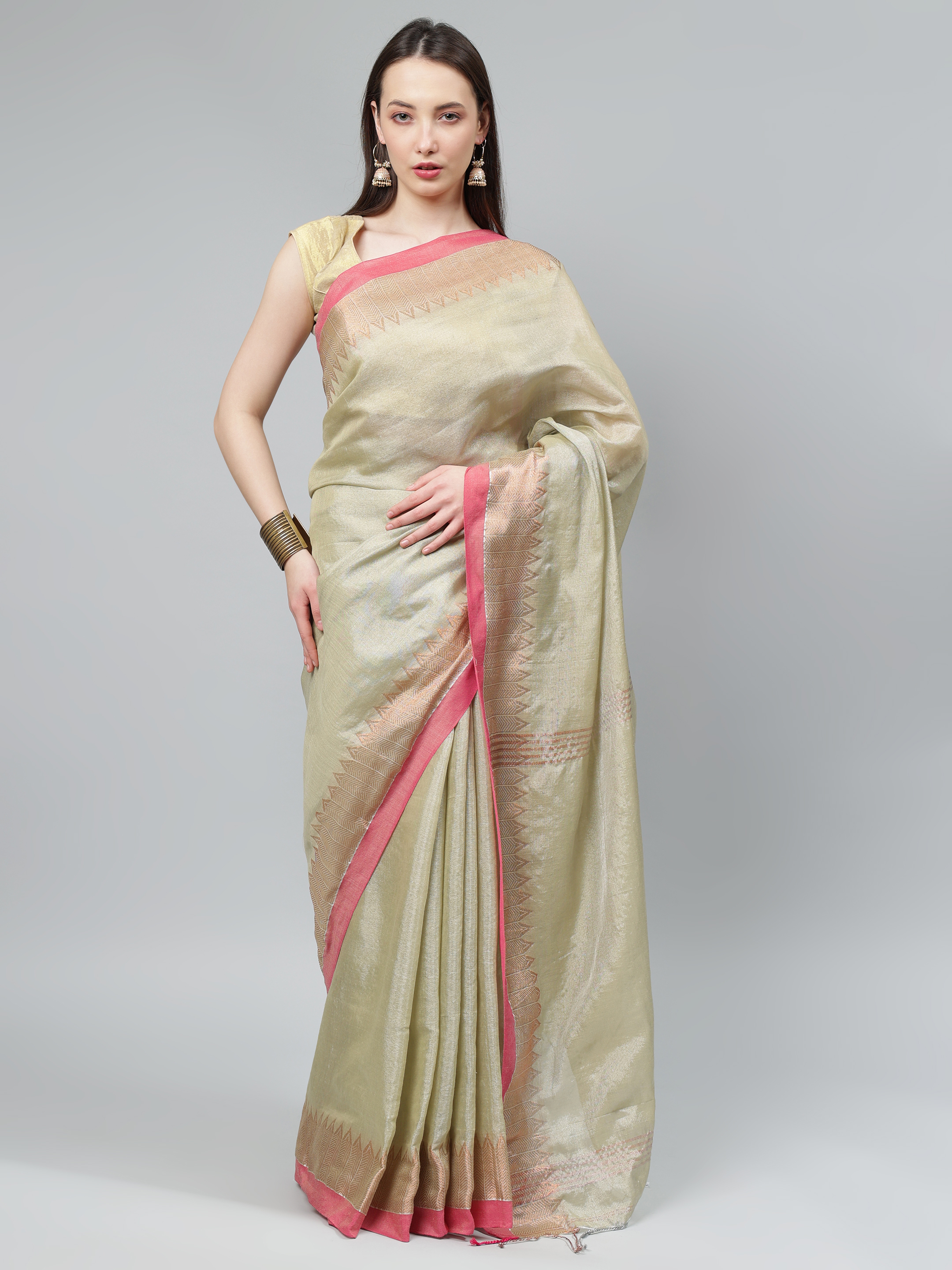 AROOPA Women's Tissue Saree with Unstitched Blouse Piece