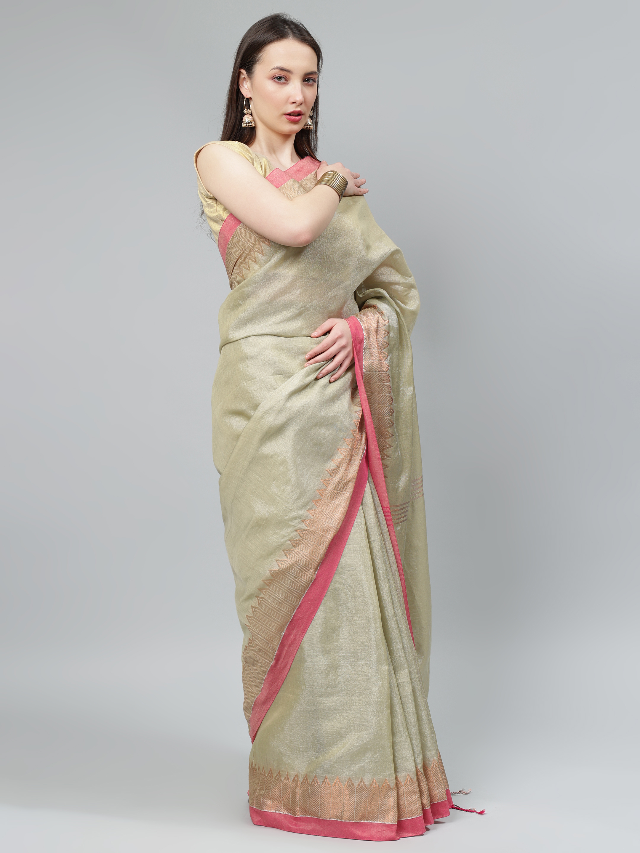AROOPA Women's Tissue Saree with Unstitched Blouse Piece