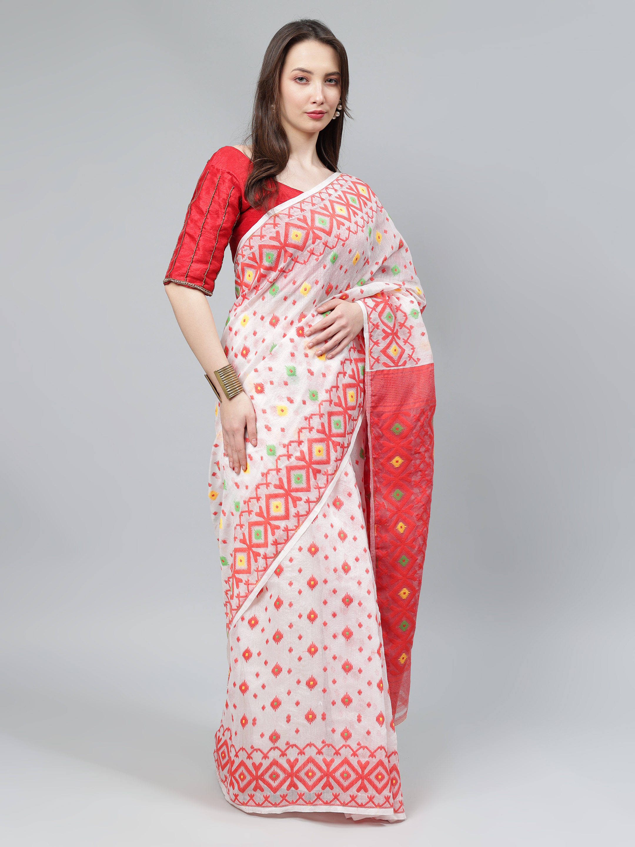 AROOPA Women's Mahapar Bengal Cotton Saree with Unstitched Blouse Piece