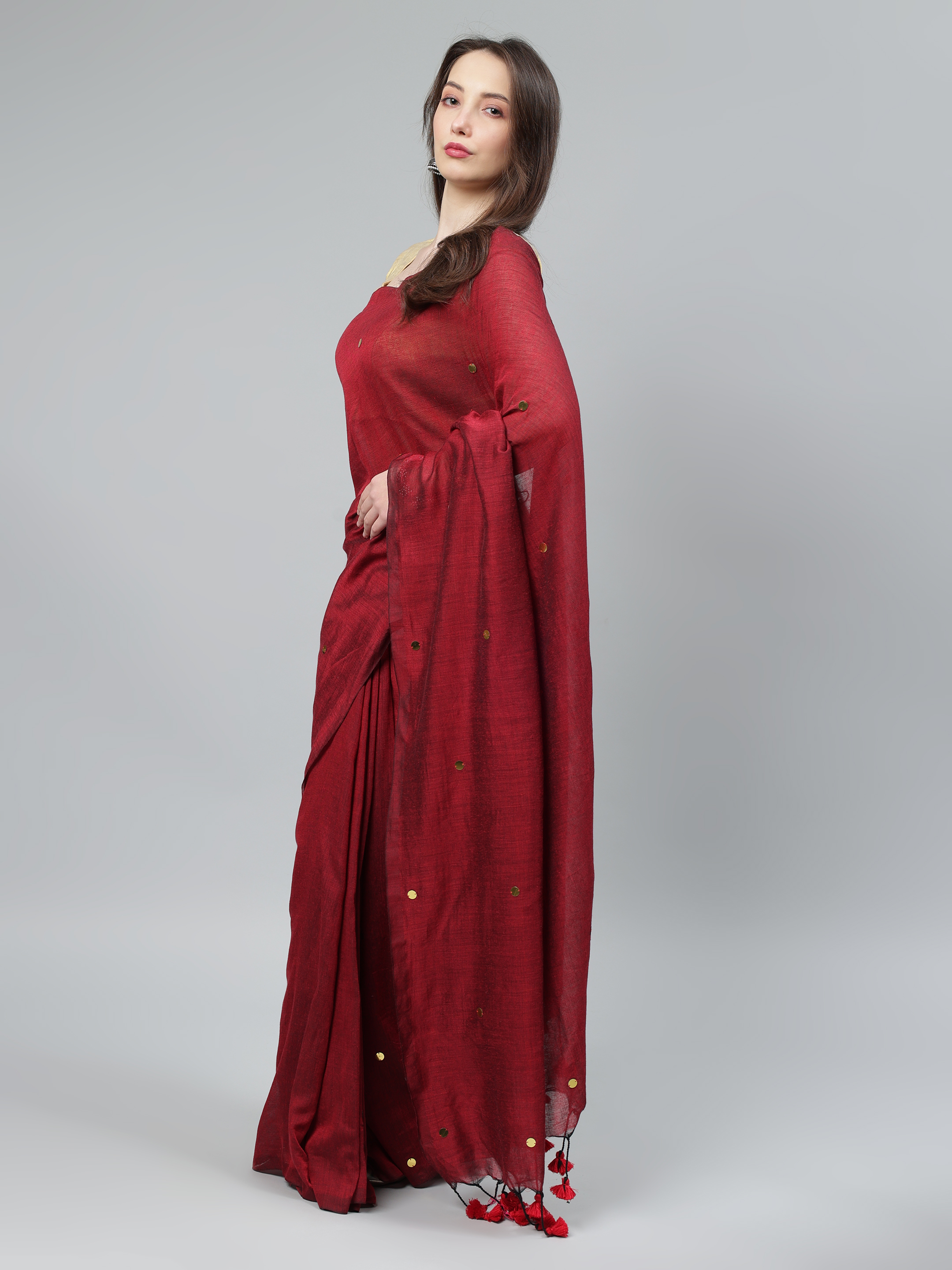 AROOPA Women's Cotton Saree with Mirror Work & Unstitched Blouse Piece