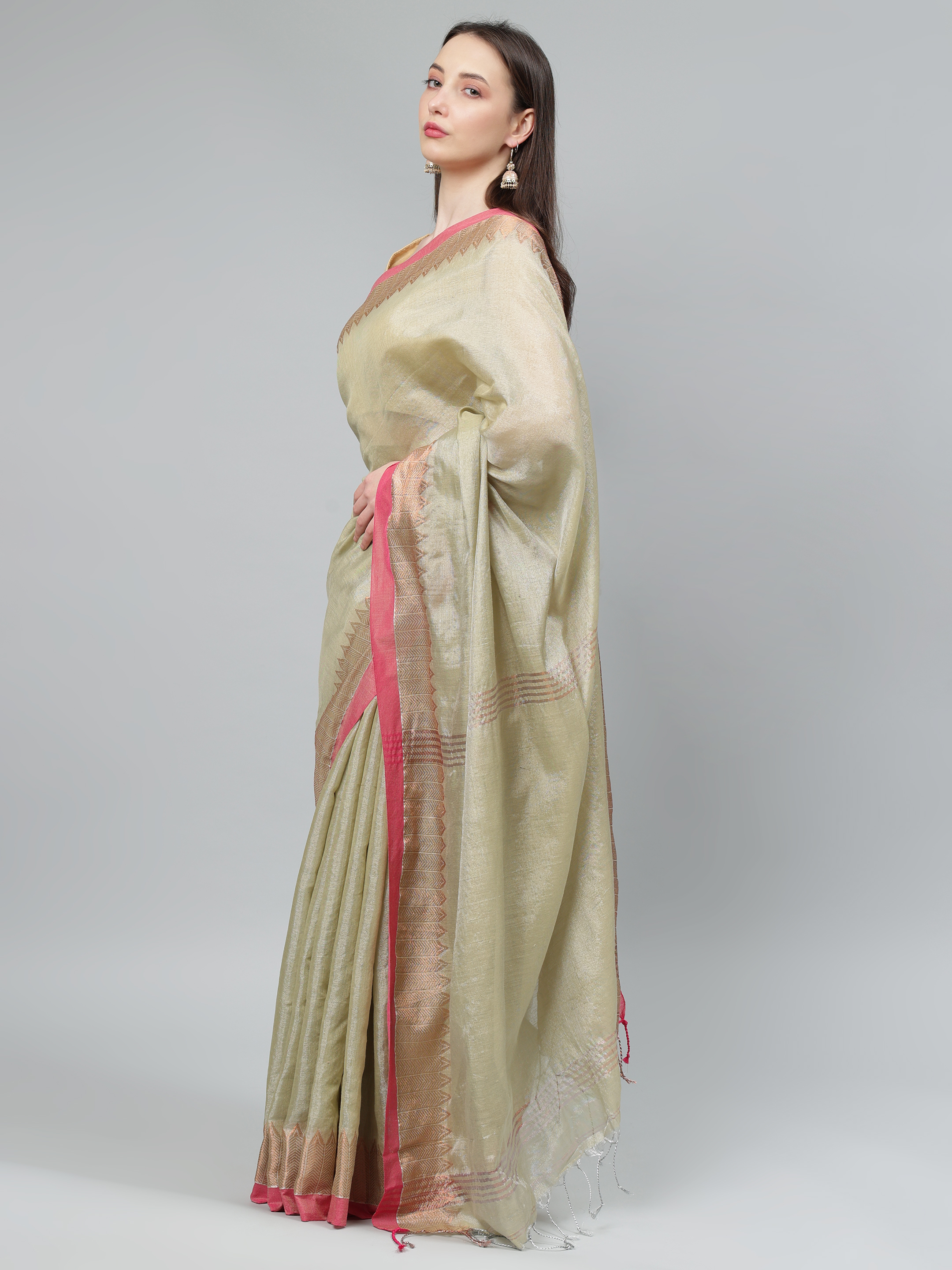 AROOPA Women's Tissue Saree with Unstitched Blouse Piece