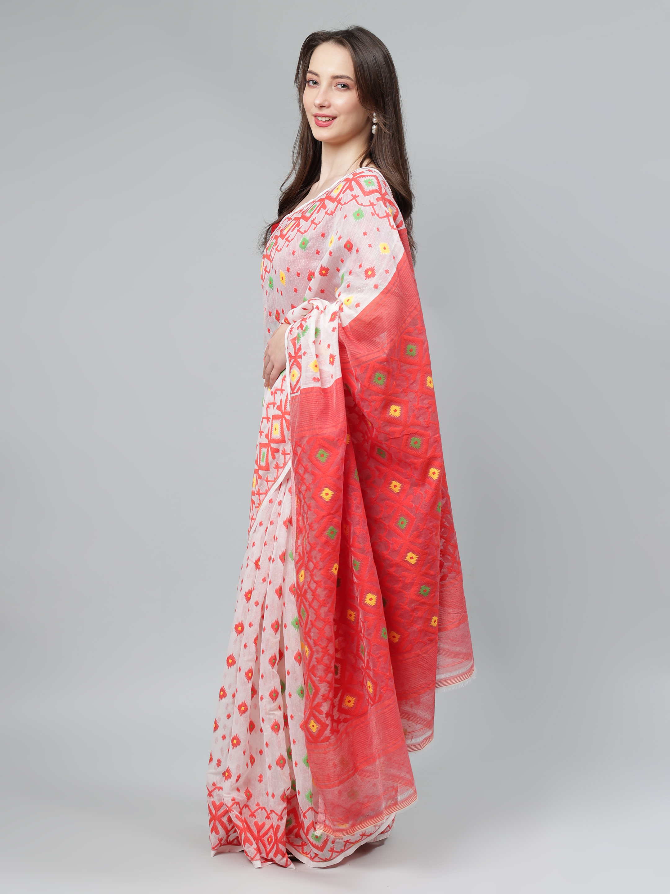 AROOPA Women's Mahapar Bengal Cotton Saree with Unstitched Blouse Piece