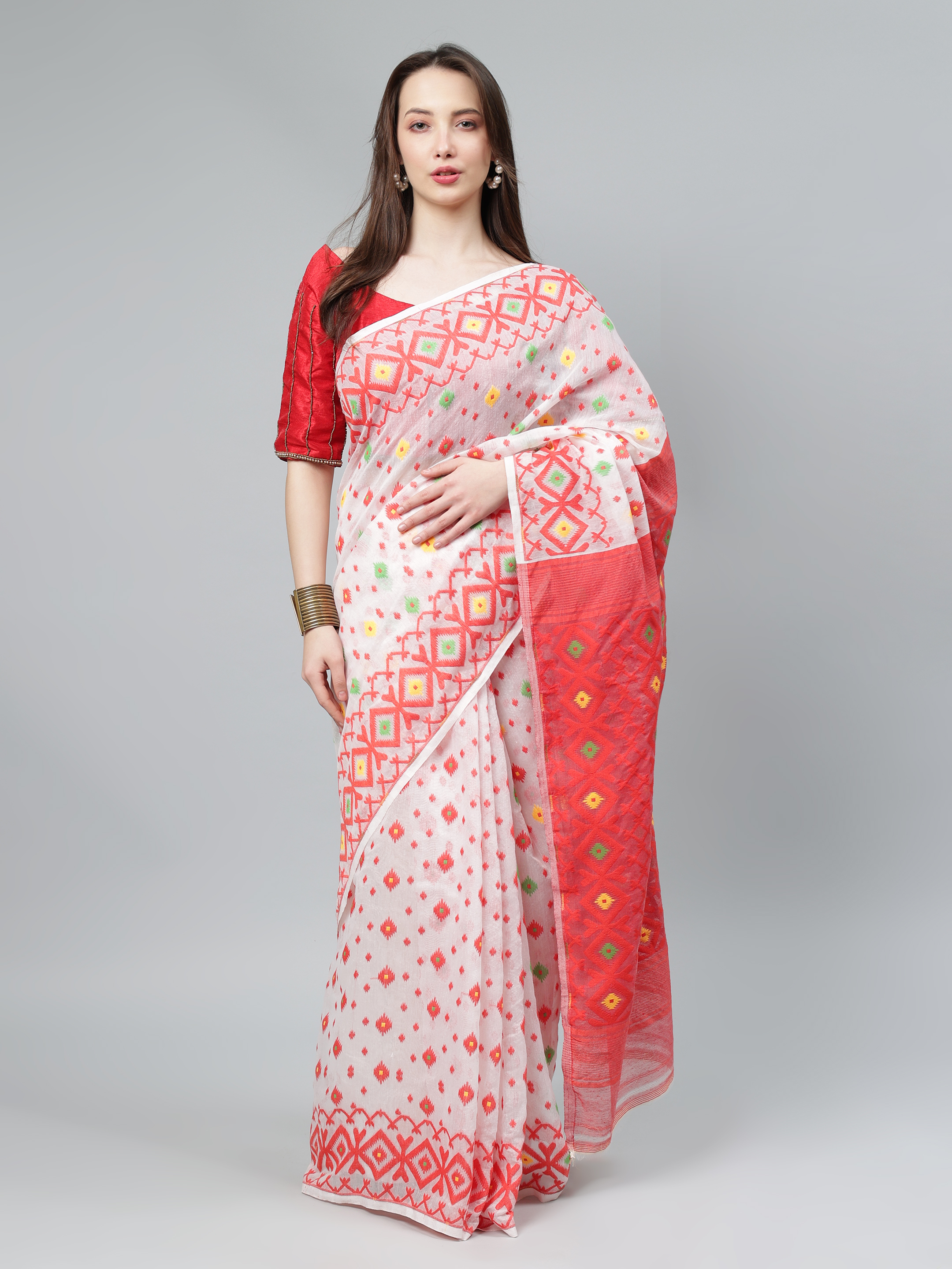 AROOPA Women's Mahapar Bengal Cotton Saree with Unstitched Blouse Piece