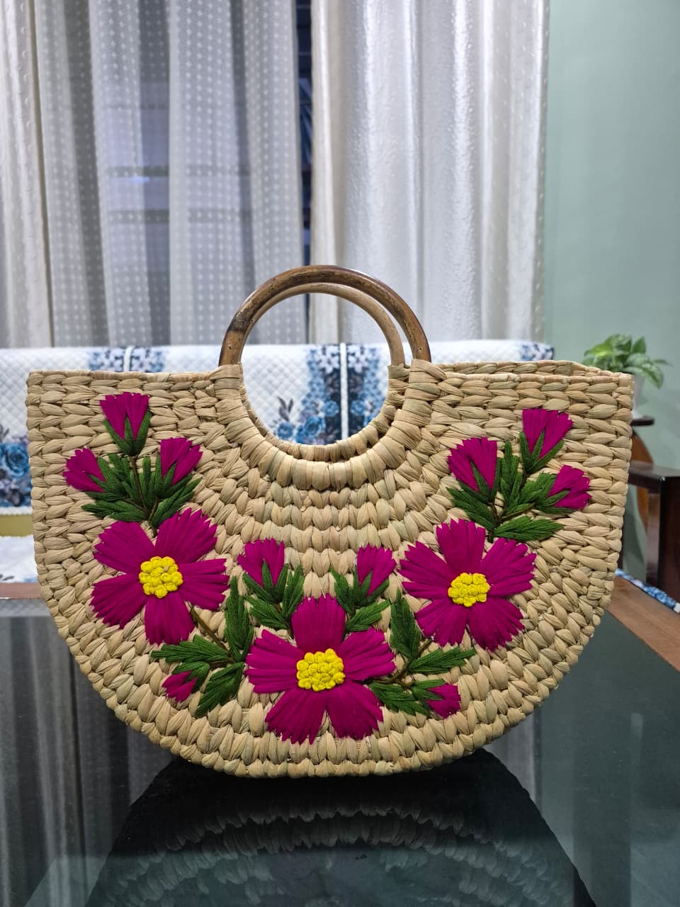 Floral Handwoven Kauna Grass Bag