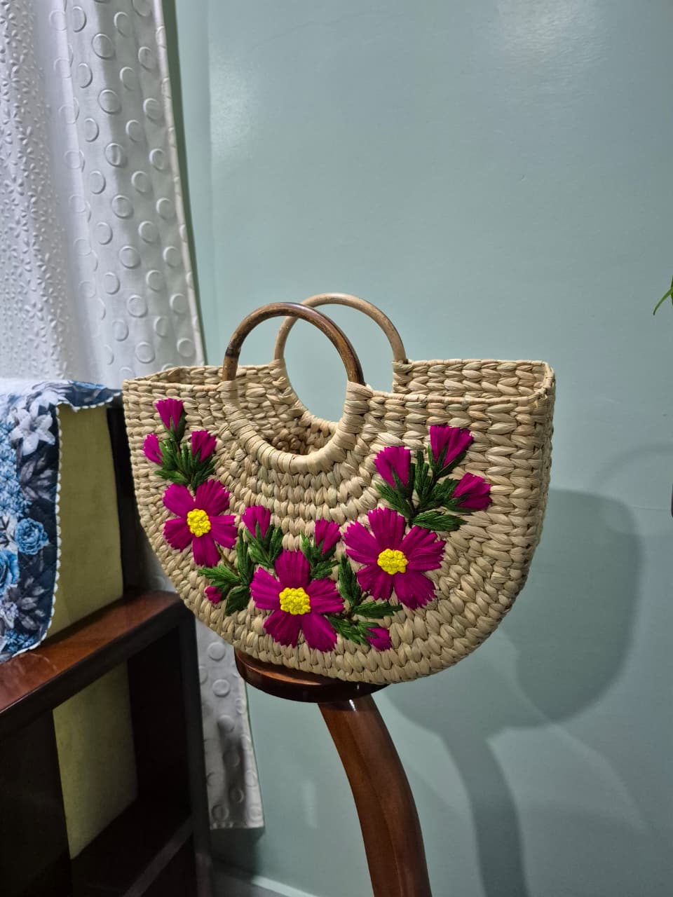 Floral Handwoven Kauna Grass Bag