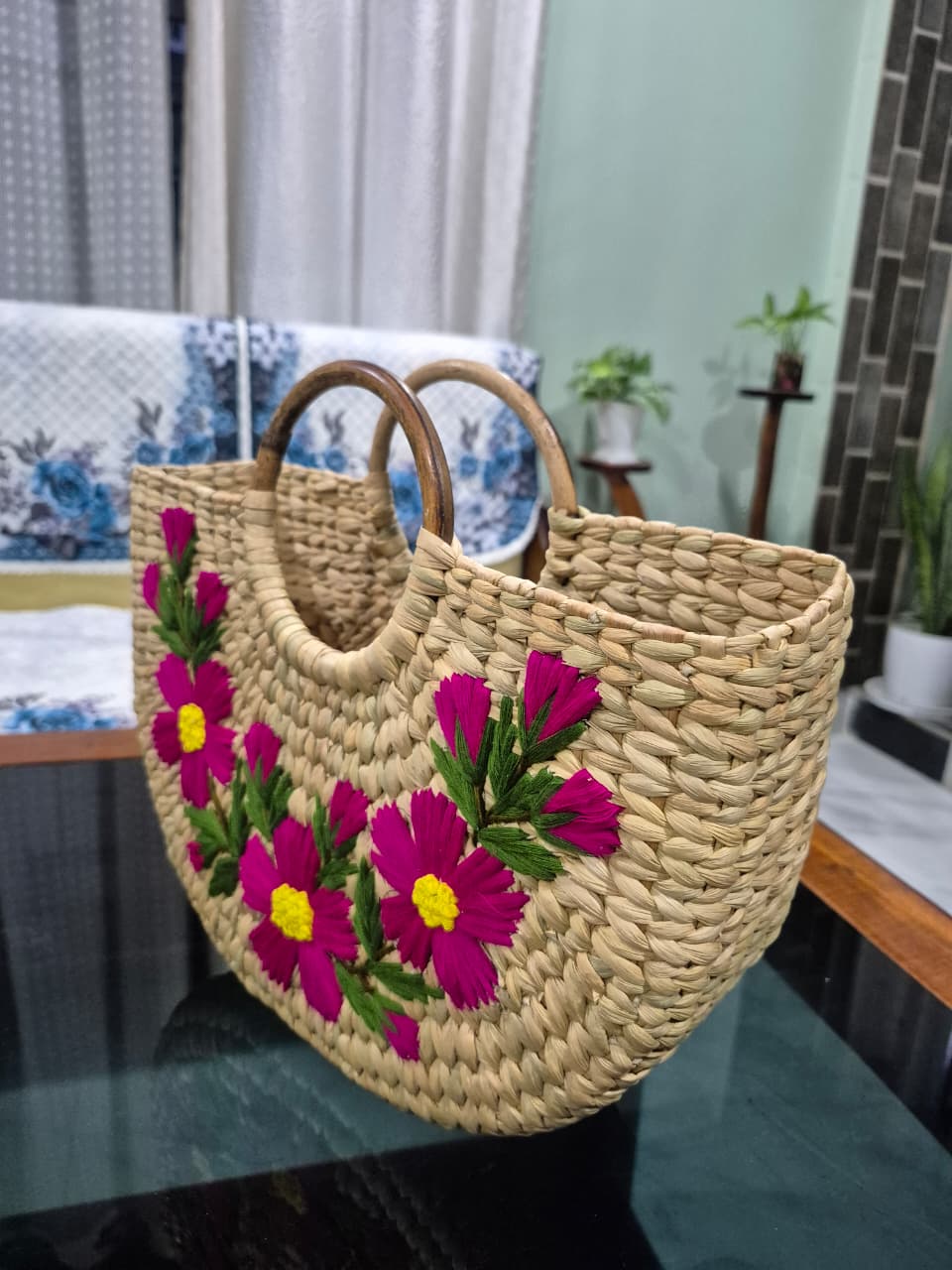 Floral Handwoven Kauna Grass Bag