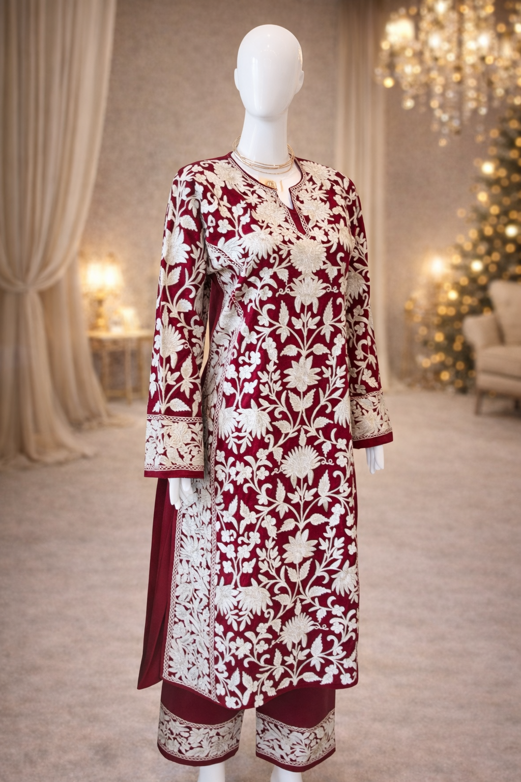Maroon Embroidered Kurta Set