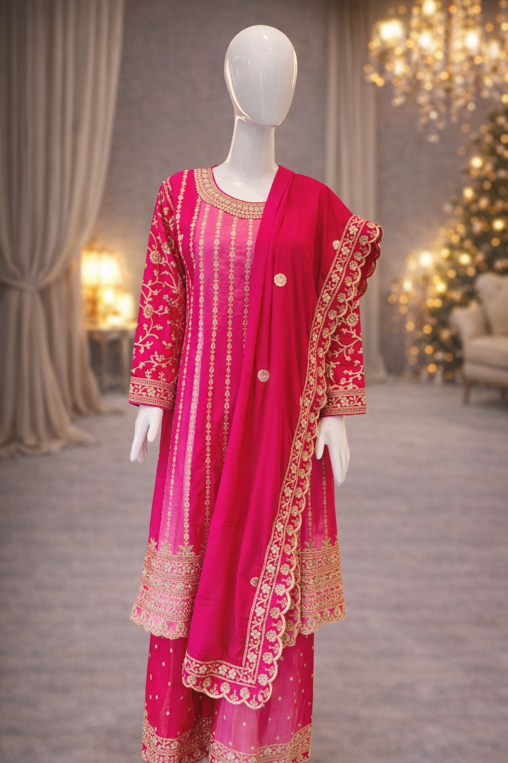 Pink Embroidered Punjabi Suit