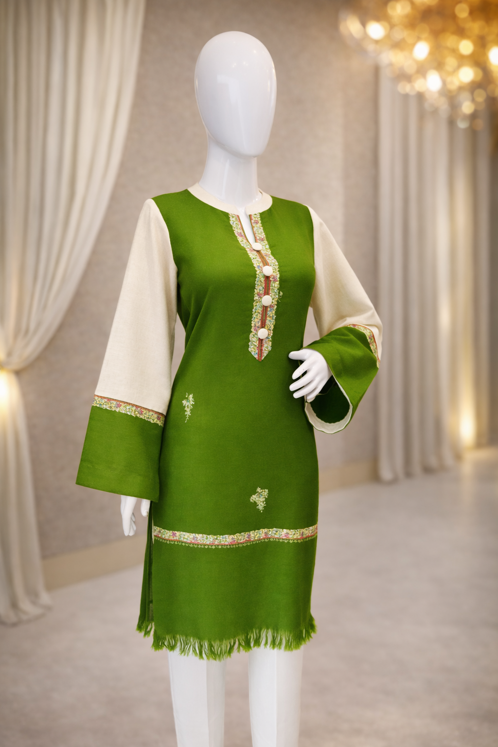 Green & Cream Ethnic Kurta
