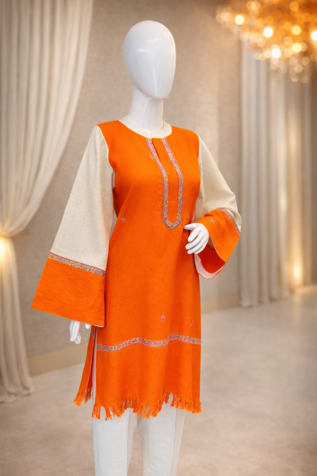 Orange and Beige Ethnic Sozni work Kurti