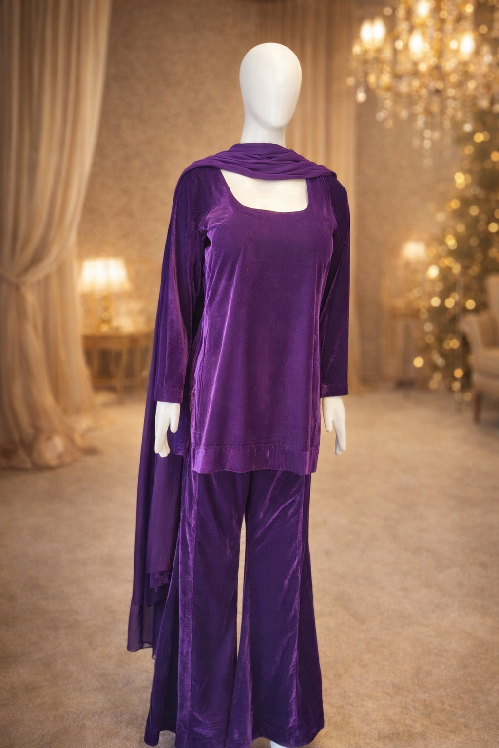 Purple Velvet Palazzo Suit
