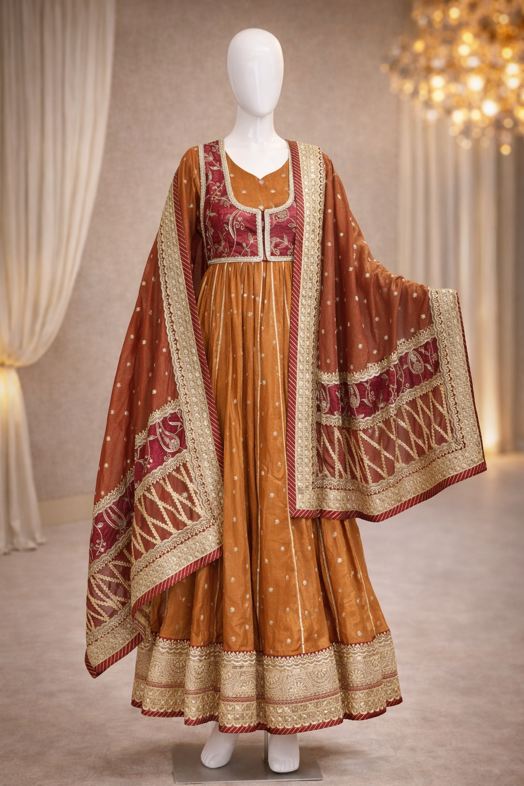 Embroidered Rust Anarkali Set