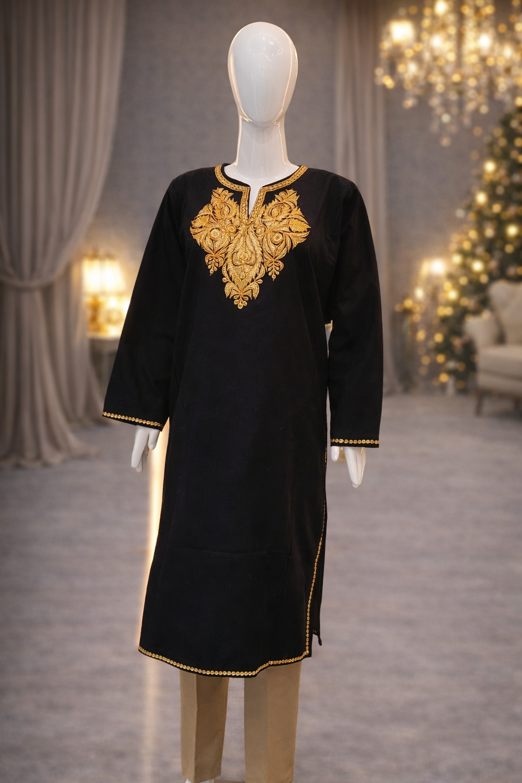 Premium Cashmilon | Kashmiri Jaal neck & borders | Winter comfort | Zari embroidery