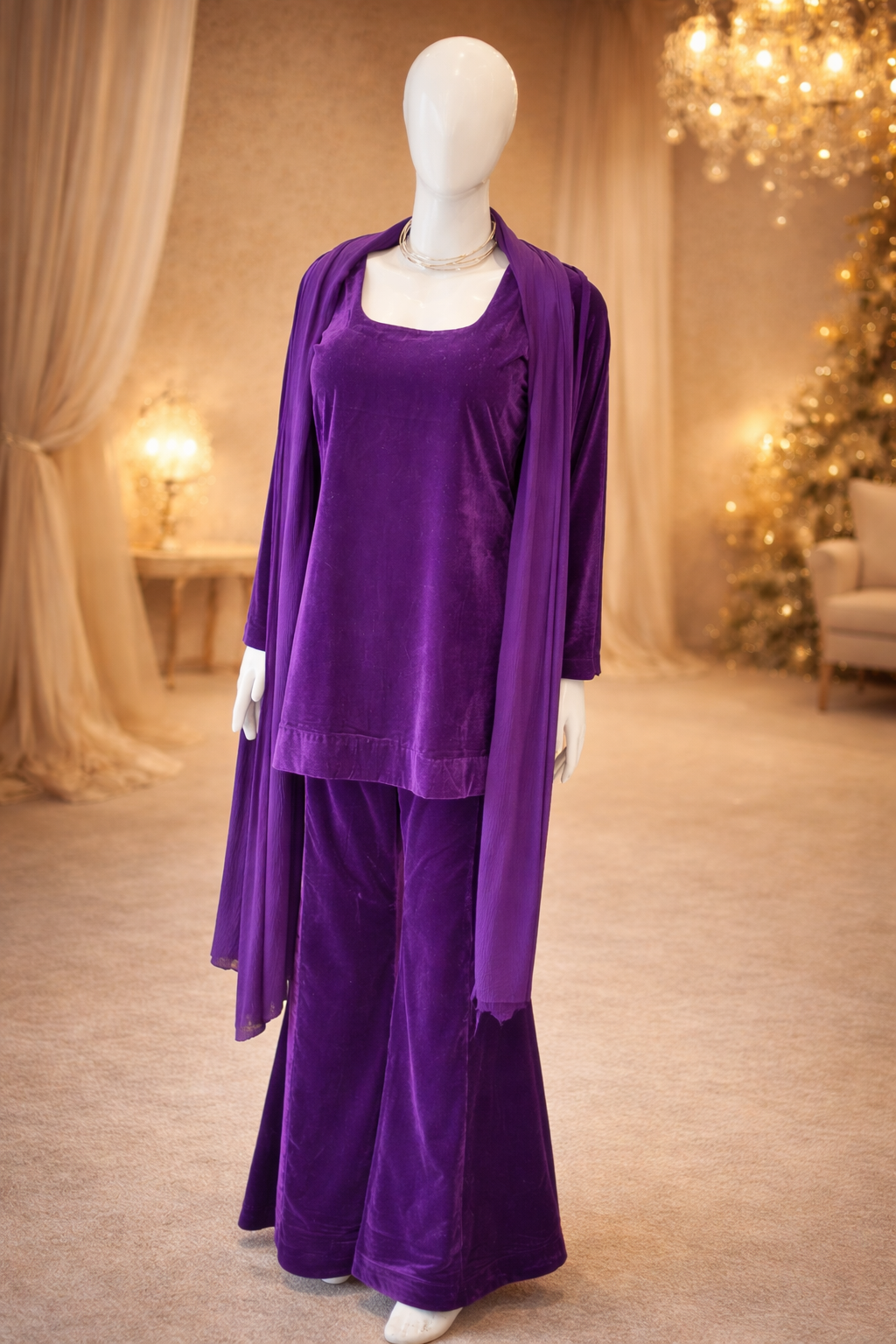 Purple Velvet Palazzo Set