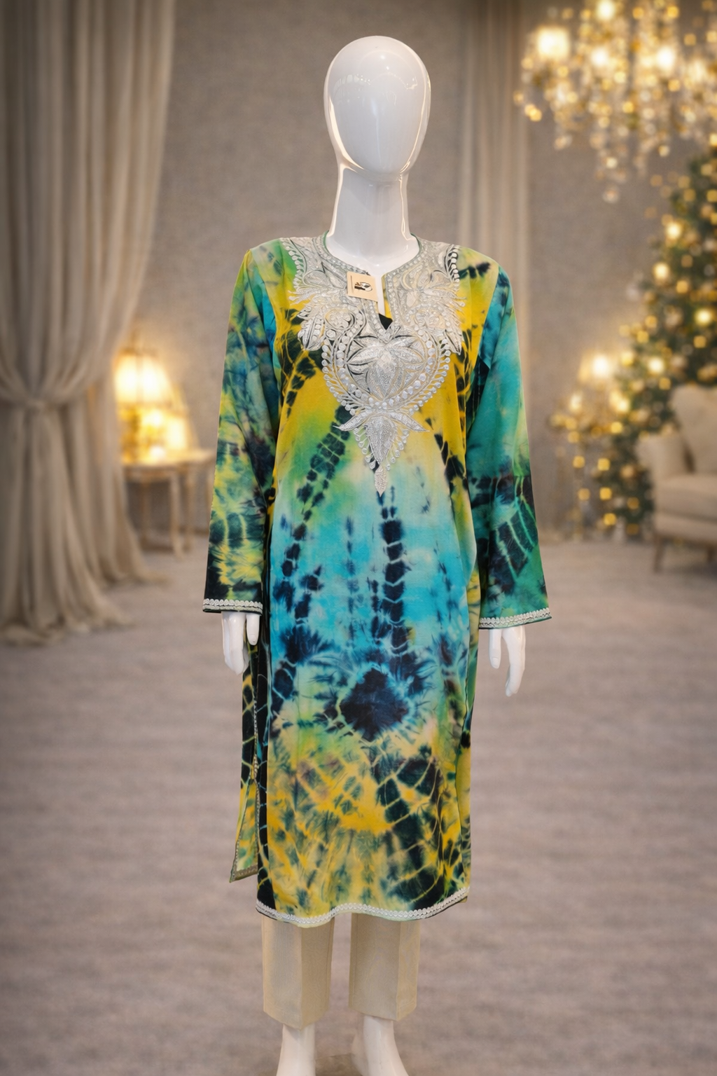 Tie-Dye Embroidered Kurta