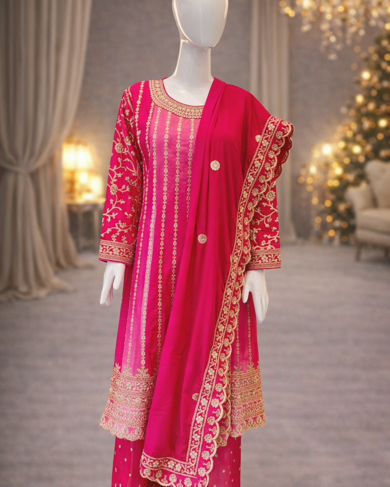 Pink Embroidered Punjabi Suit