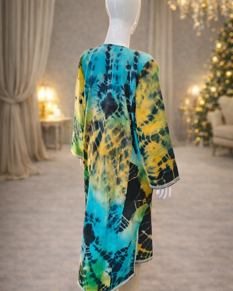 Tie & Dye | Shibori-inspired Dyeing | Modern Kashmiri Pheran | Contemporary Pheran Kurta | Tilla + Aari Embroidery 